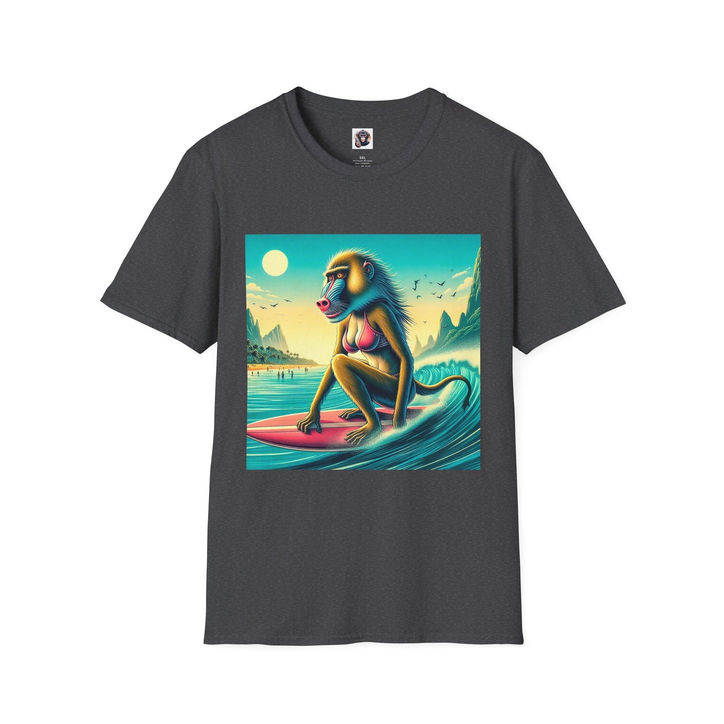 Baboon surfer T-Shirt Printify XS Dark Heather
