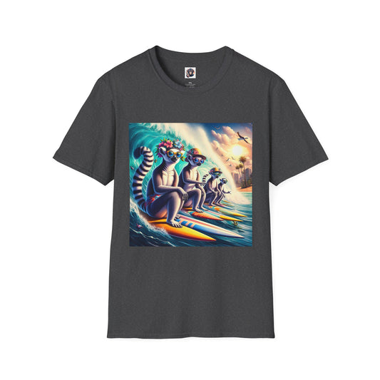 Lemurs surfing fun T-Shirt Printify XS Dark Heather