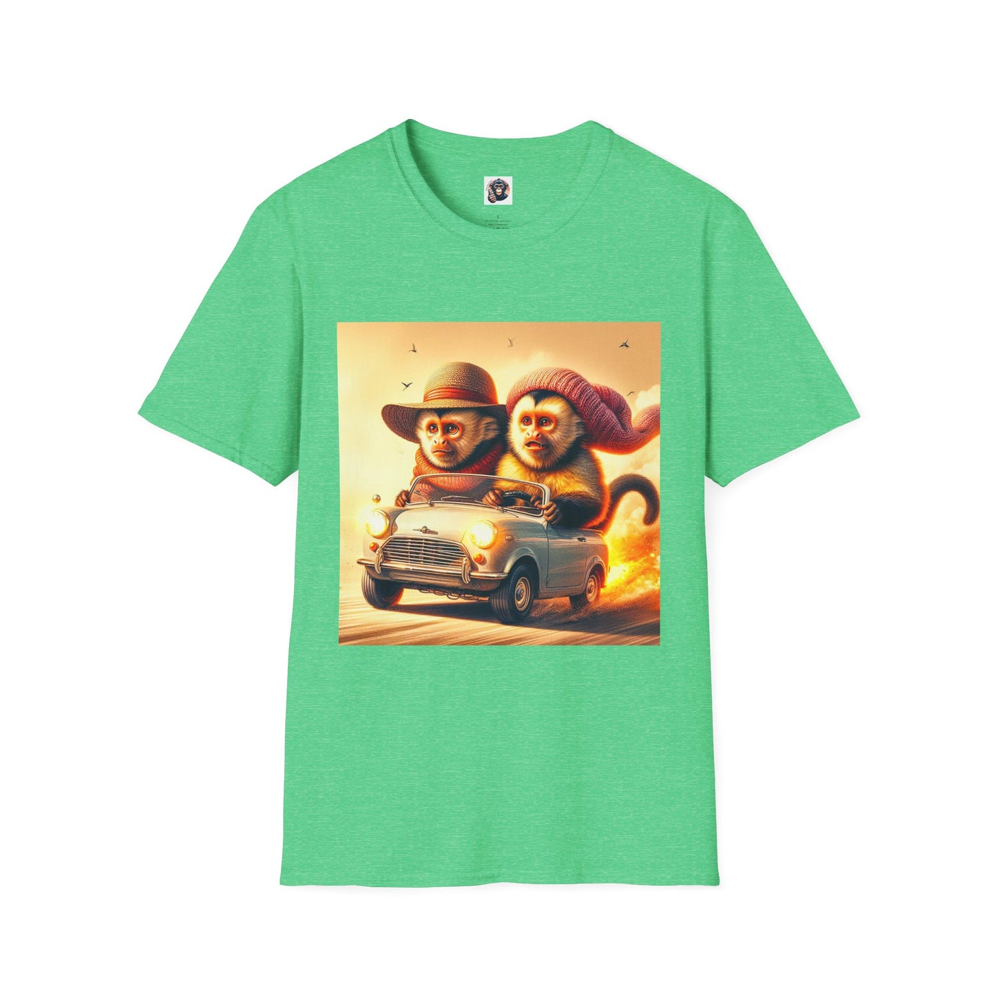 Wacky Capuchin Monkey dessert driving T-Shirt Printify S Heather Irish Green