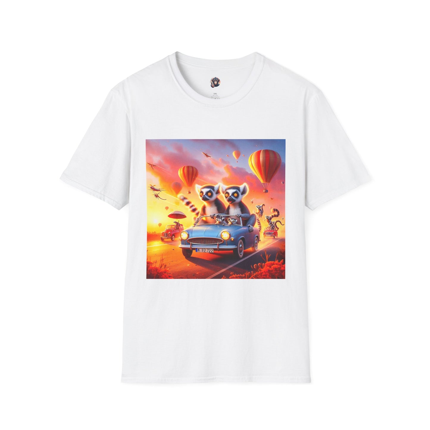 Wacky Lemurs hot air balloon T-Shirt Printify S White