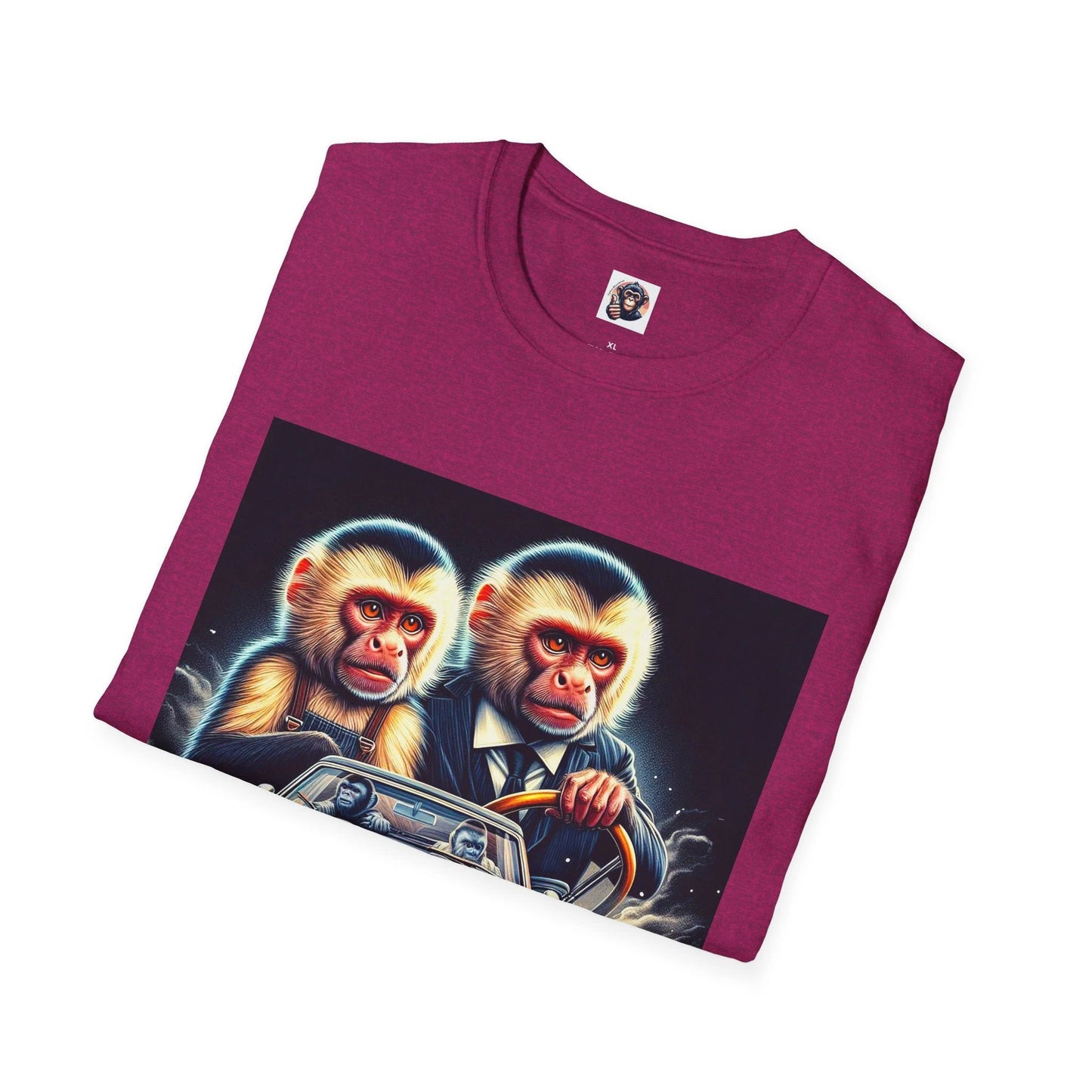 Capuchin Monkey T Shirt Funny Driving Monkeys In A Car Graphic Tee For Men Casual Everyday Wear by Printify