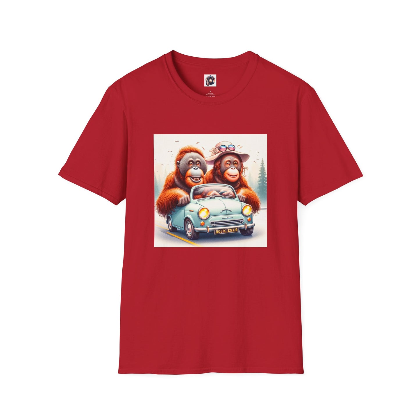 Orangutans blue car T-Shirt Printify S Cherry Red