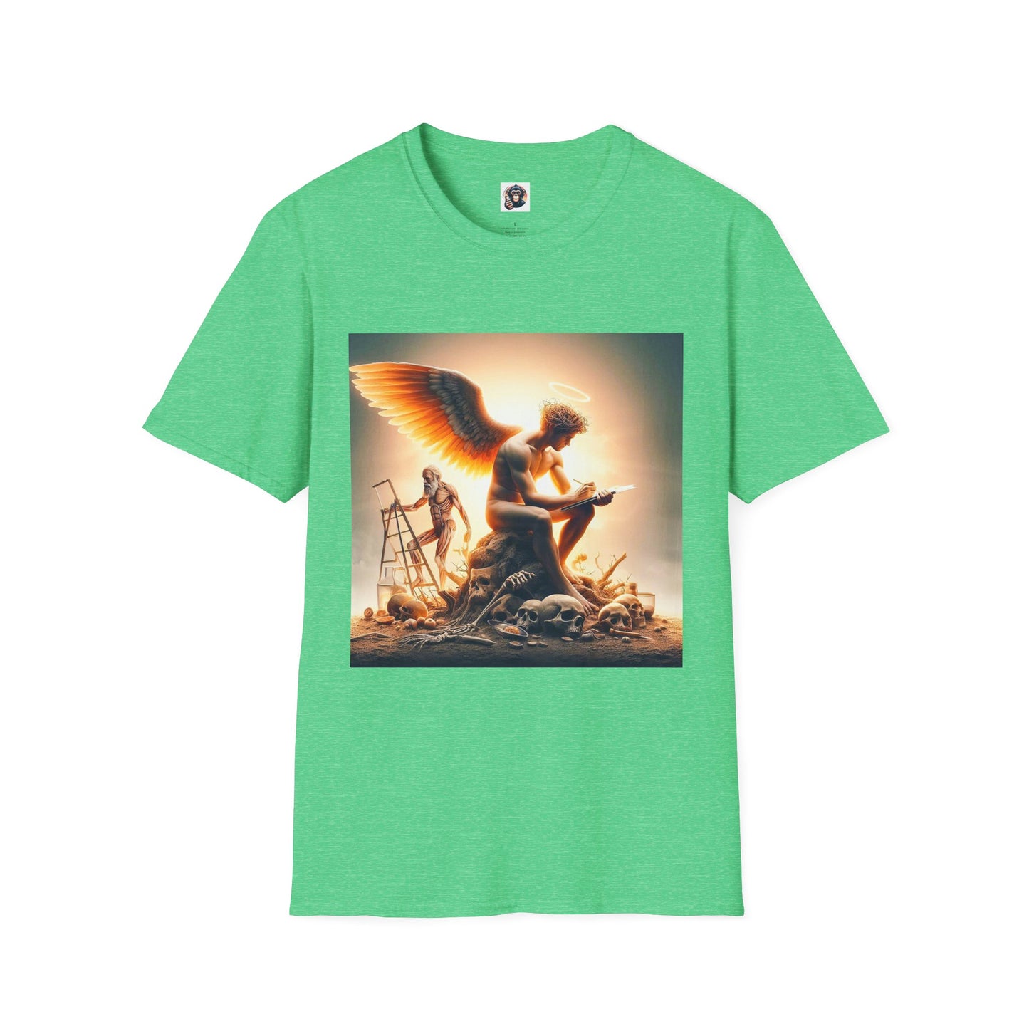 Homo Sapiens Angel reading T-Shirt Printify S Heather Irish Green