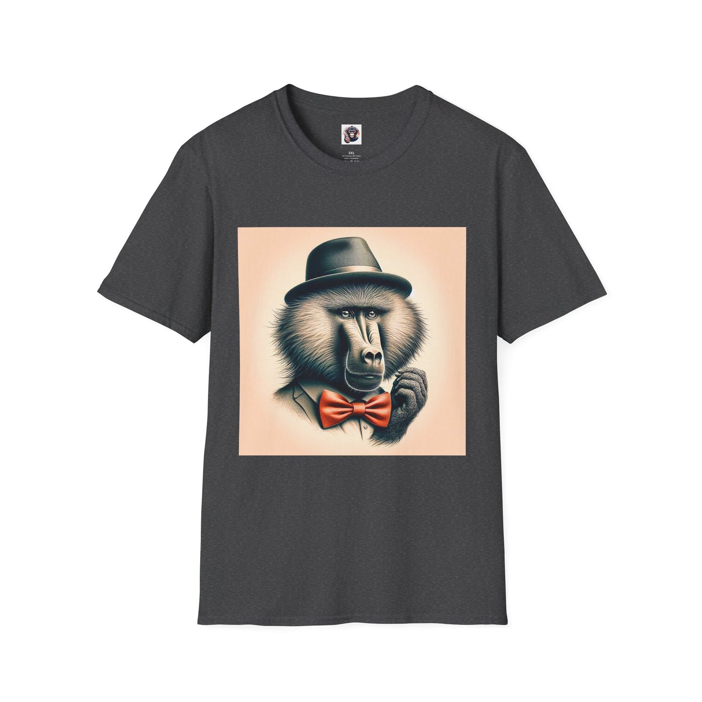 Baboon hat and bow T-Shirt Printify XS Dark Heather