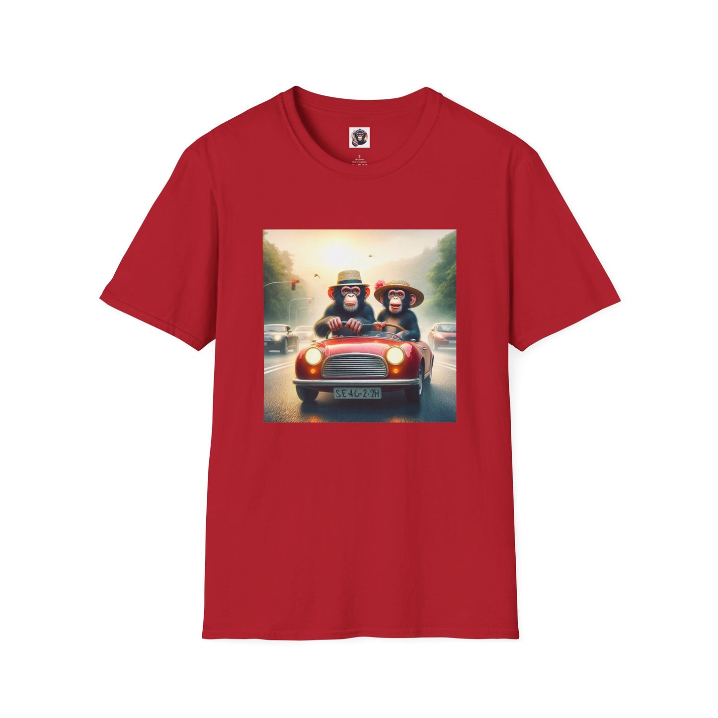 Wacky Chimp red car T-Shirt Printify S Cherry Red