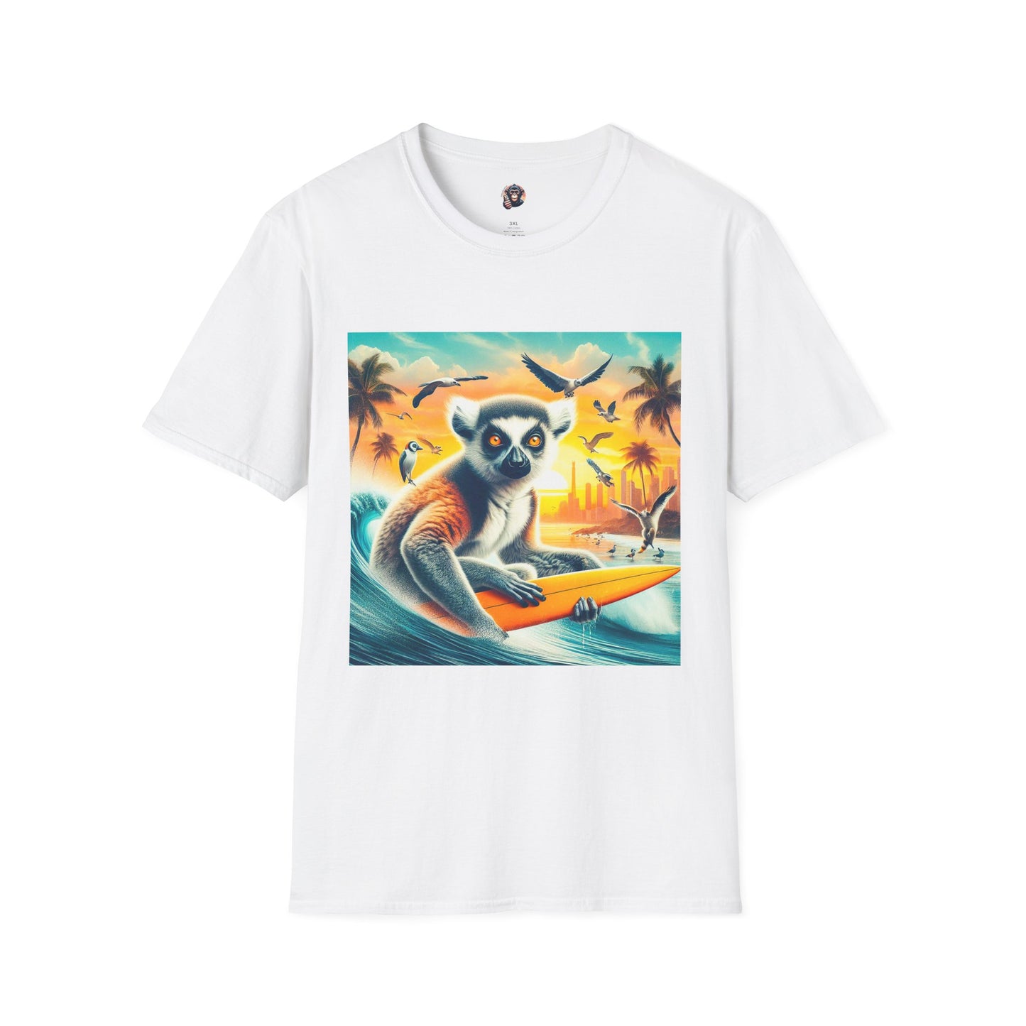 Lemurs surfing dude T-Shirt Printify S White