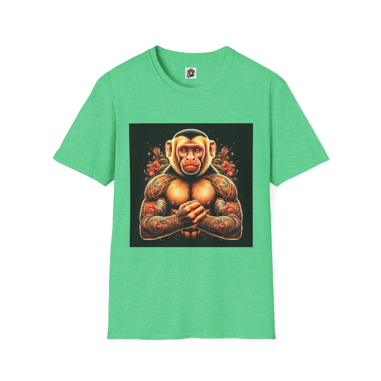 Capuchin Monkey tough muscle man shirt T-Shirt Printify S Heather Irish Green