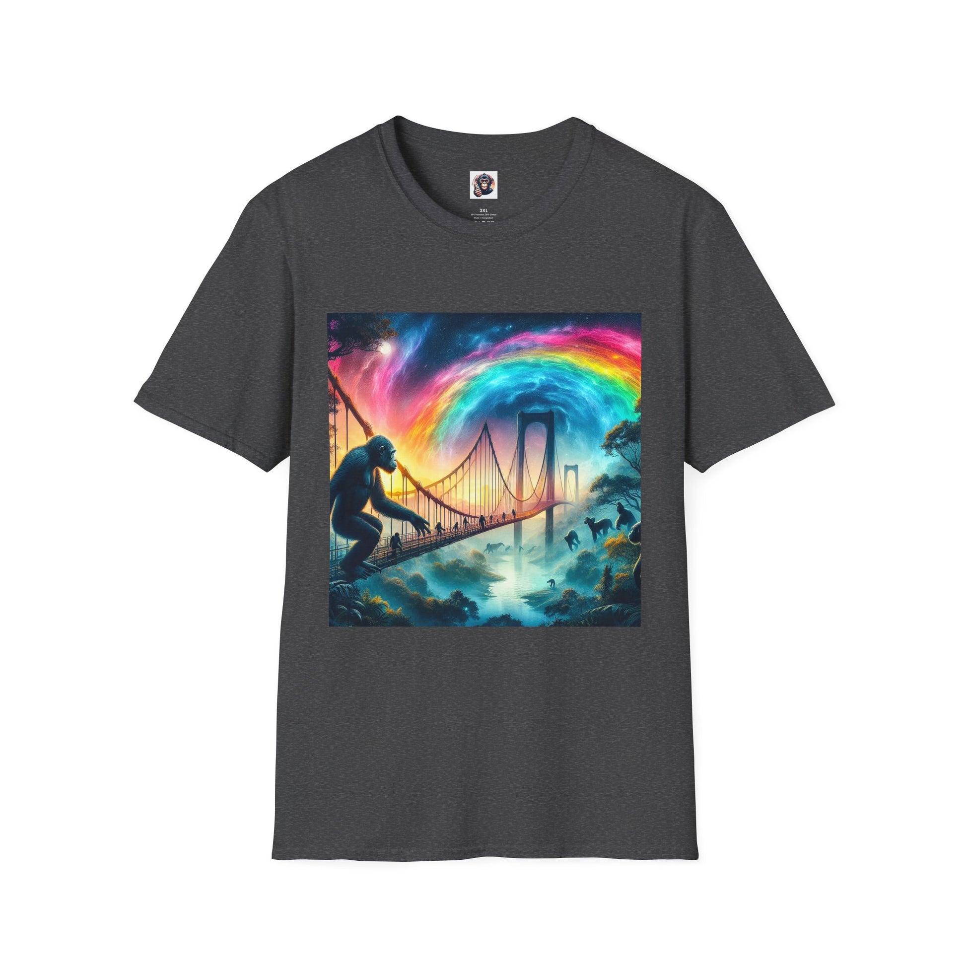 Bonobo twirling rainbow T-Shirt Printify XS Dark Heather