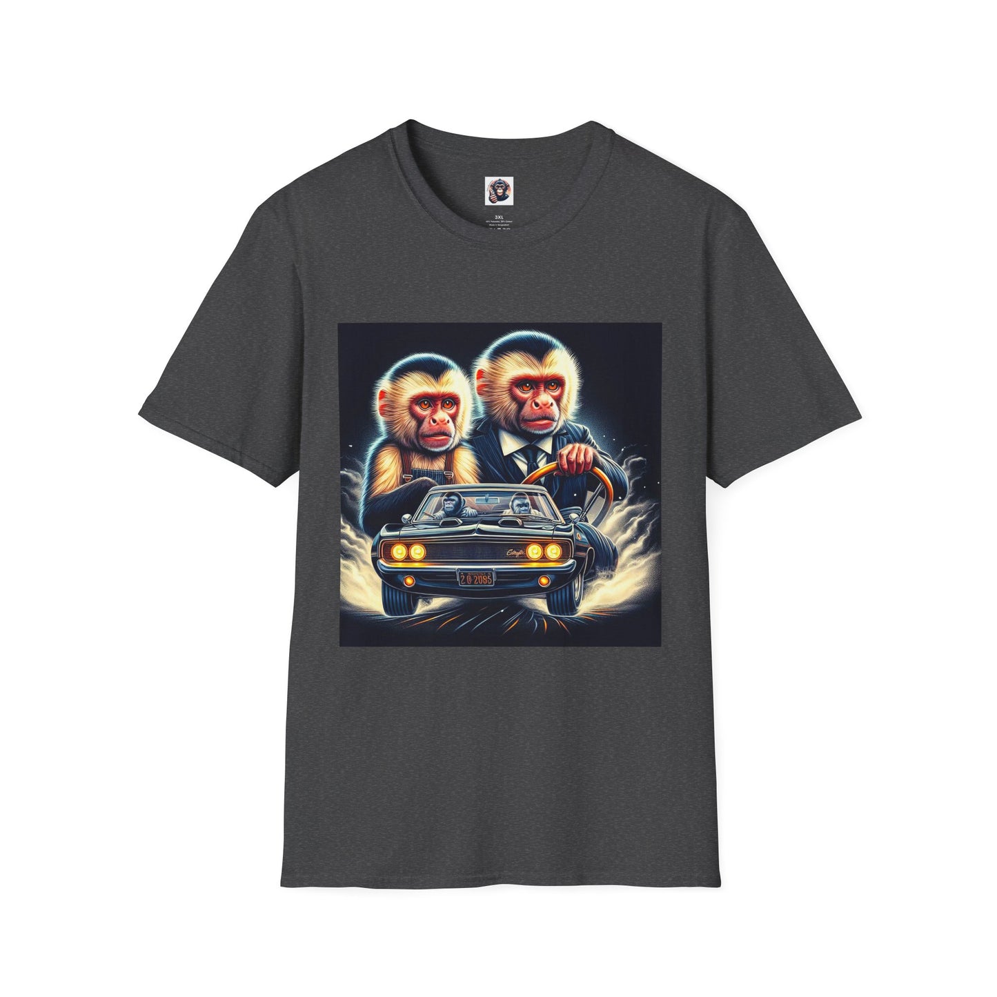 Wacky Capuchin Monkey men in black shirt T-Shirt Printify XS Dark Heather