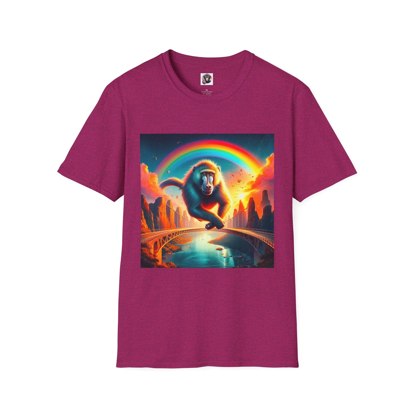 Baboon rainbow bridge T-Shirt Printify S Antique Heliconia