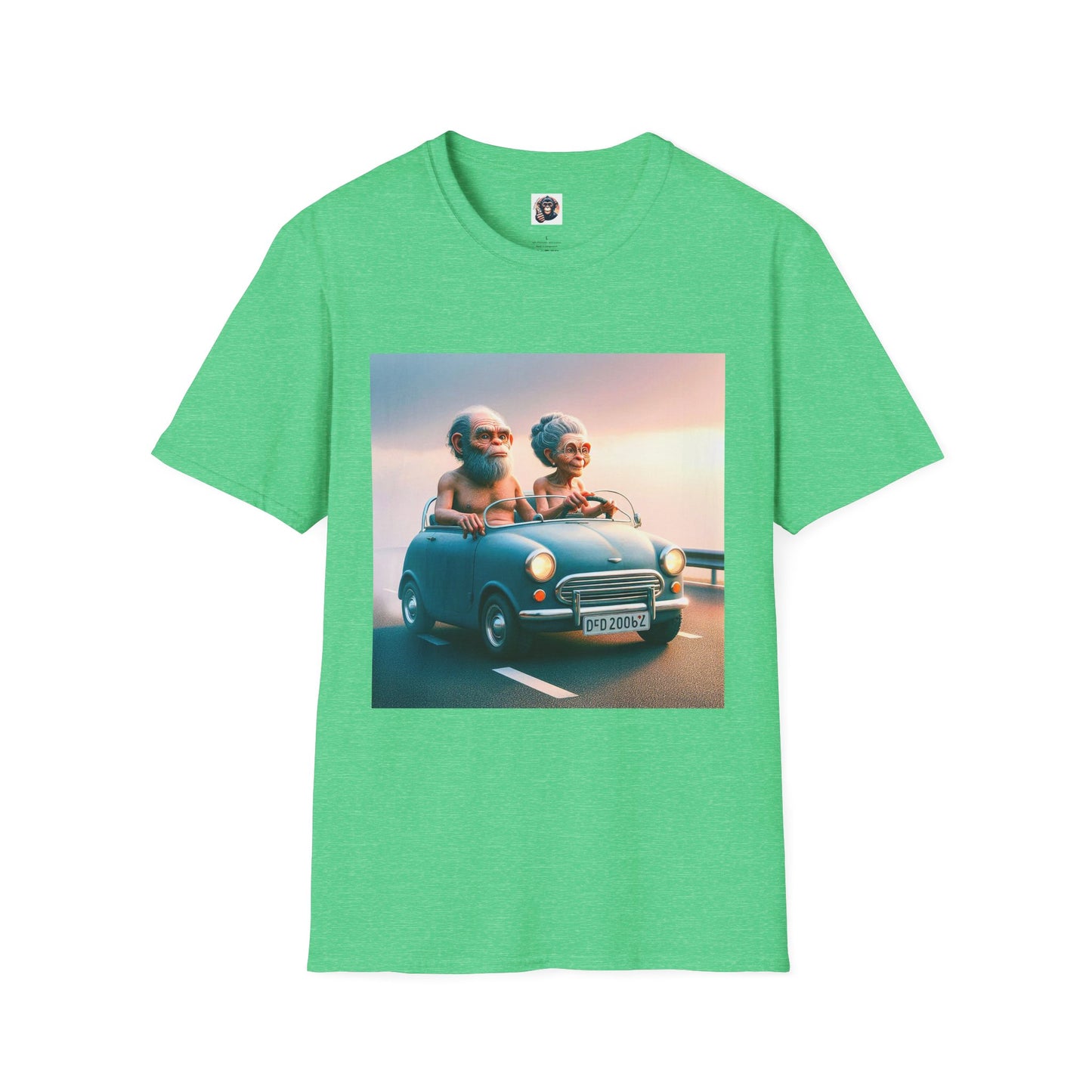 Wacky Homo Sapiens blue car T-Shirt Printify S Heather Irish Green