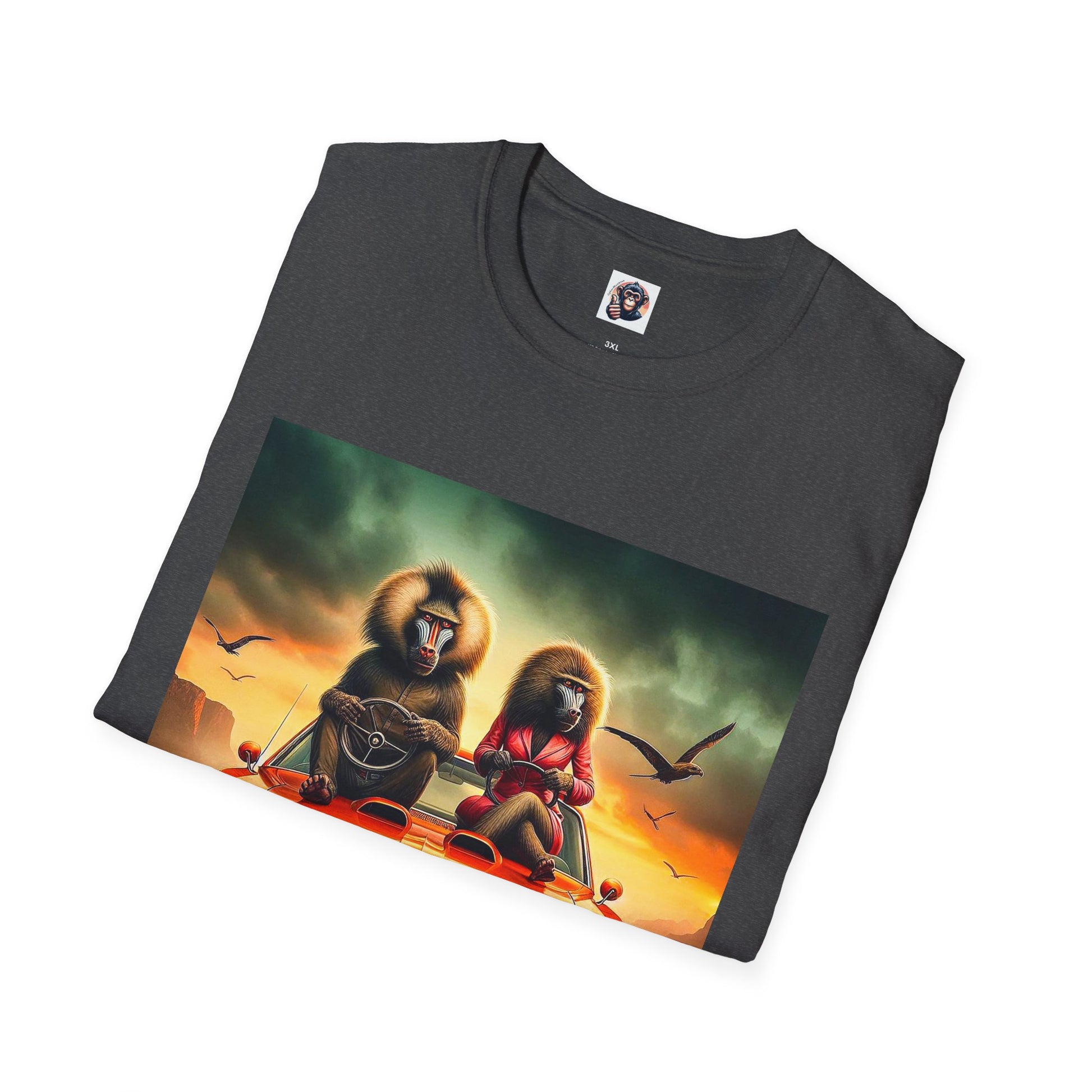 Wacky Baboon orange car T-Shirt Printify