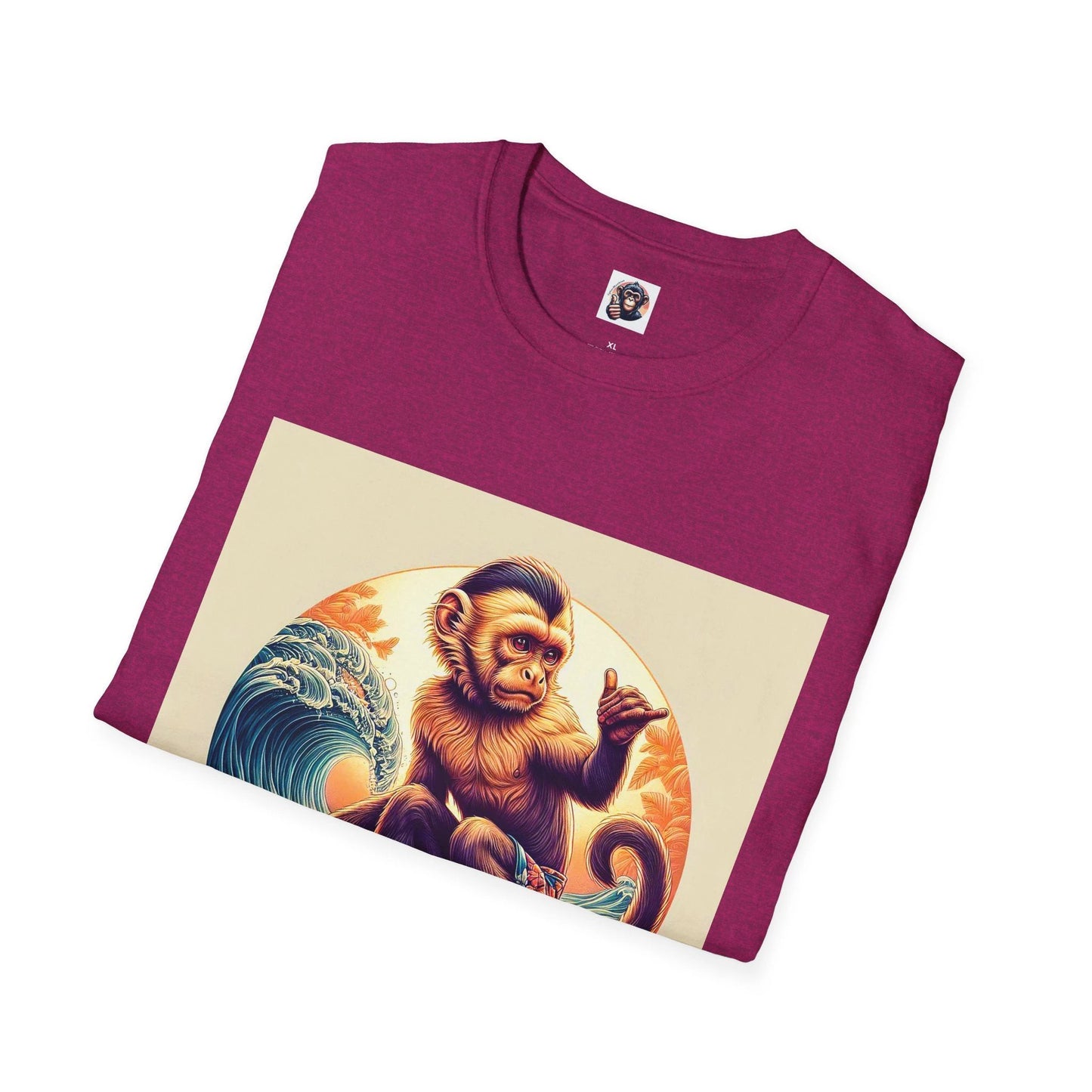 Capuchin Monkey Surfing T Shirt Graphic Unisex Beach Waves Design For Surf Lovers by Printify