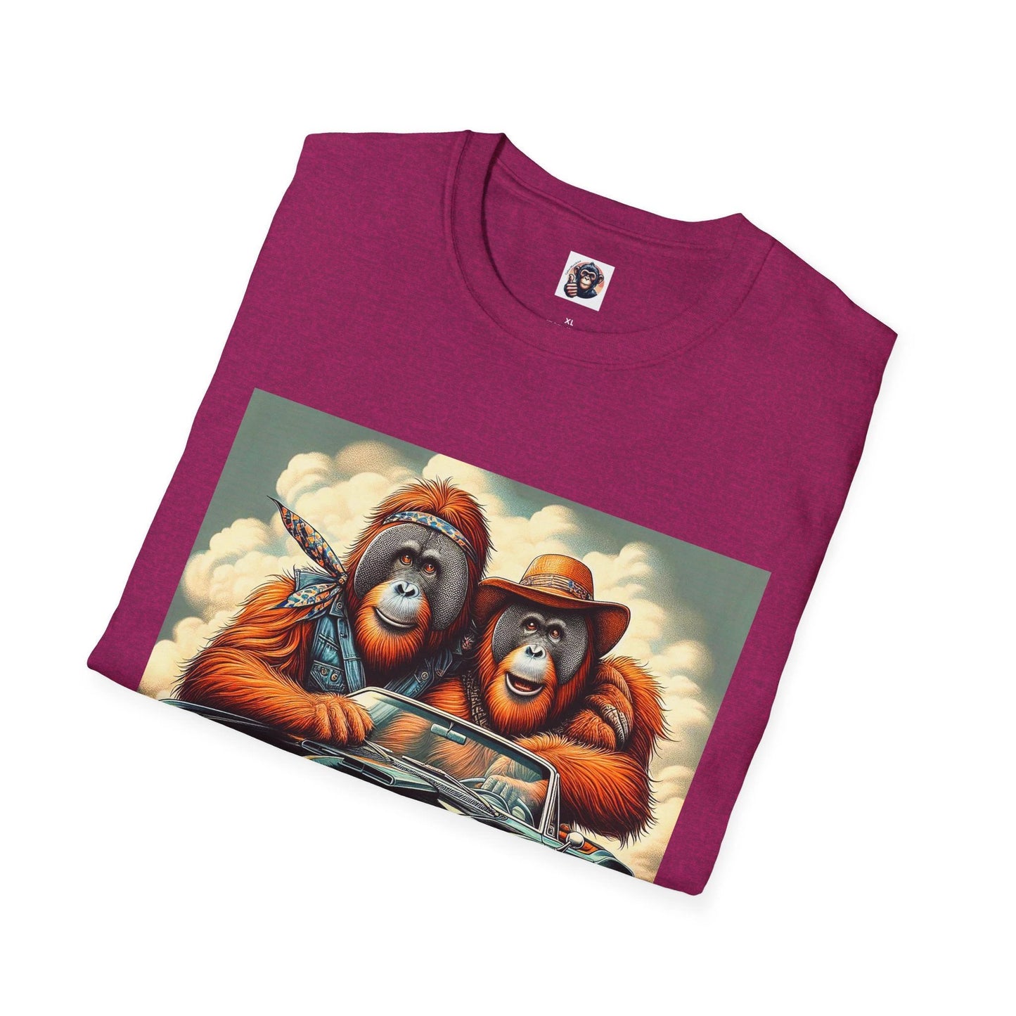 Wacky Orangutans Graphic T Shirt Featuring Two Orangutans Driving a Classic Convertible Car by Printify
