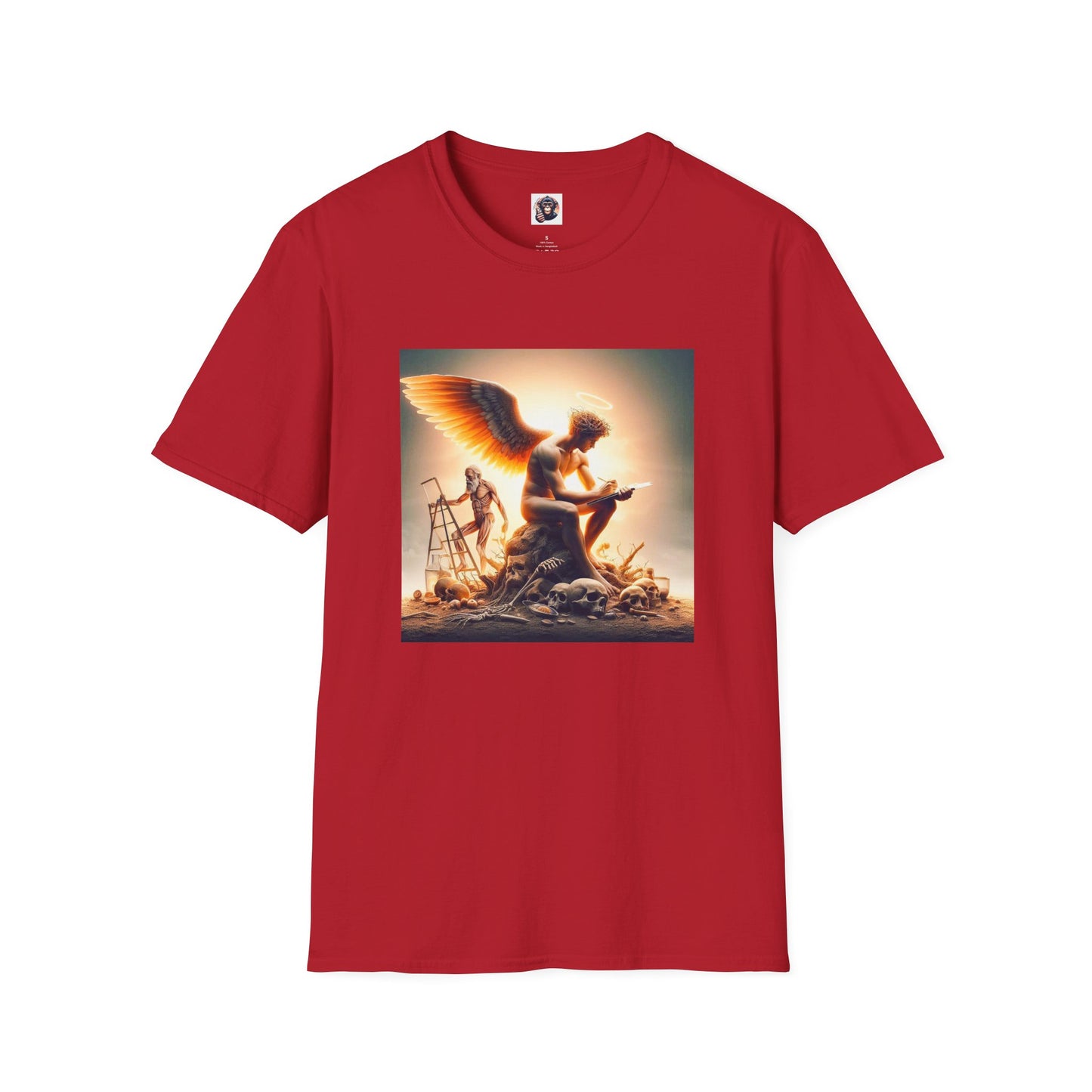 Homo Sapiens Angel reading T-Shirt Printify S Cherry Red