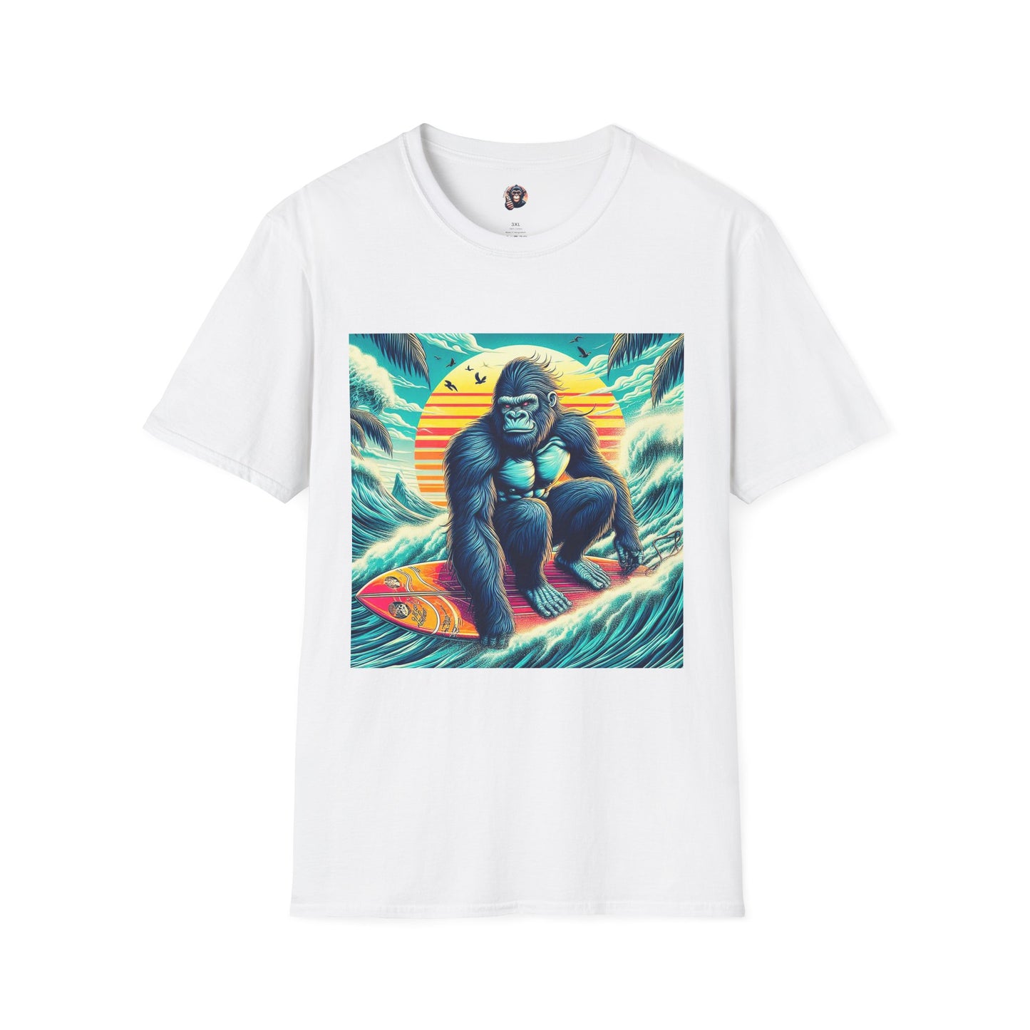 Gorilla beach surfer T-Shirt Printify S White