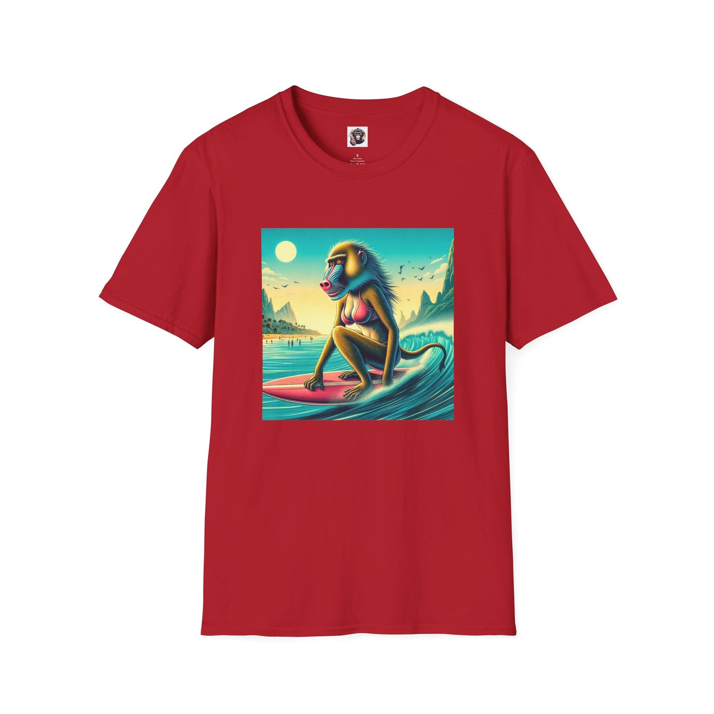 Baboon surfer T-Shirt Printify S Cherry Red