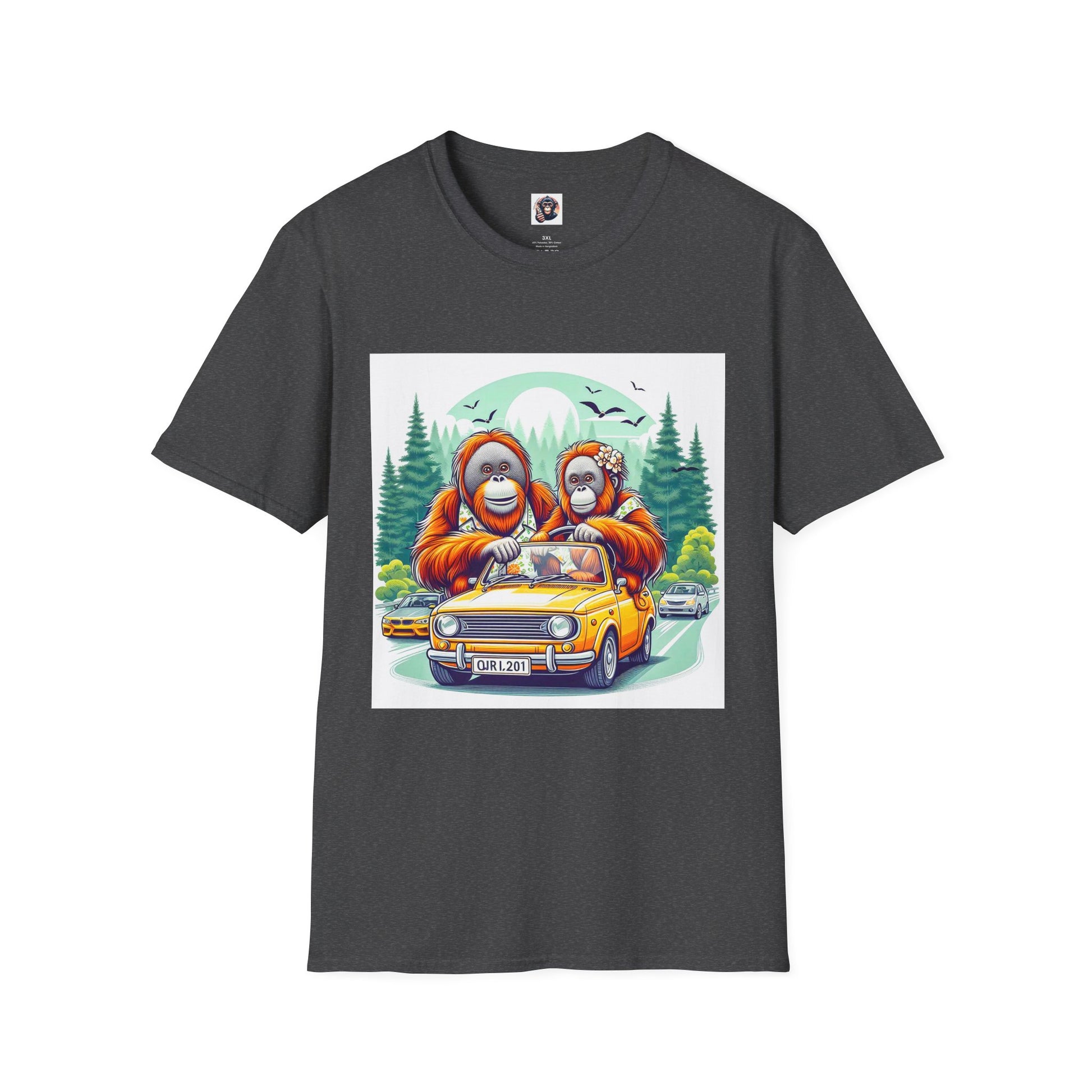 Orangutans car ride T-Shirt Printify XS Dark Heather