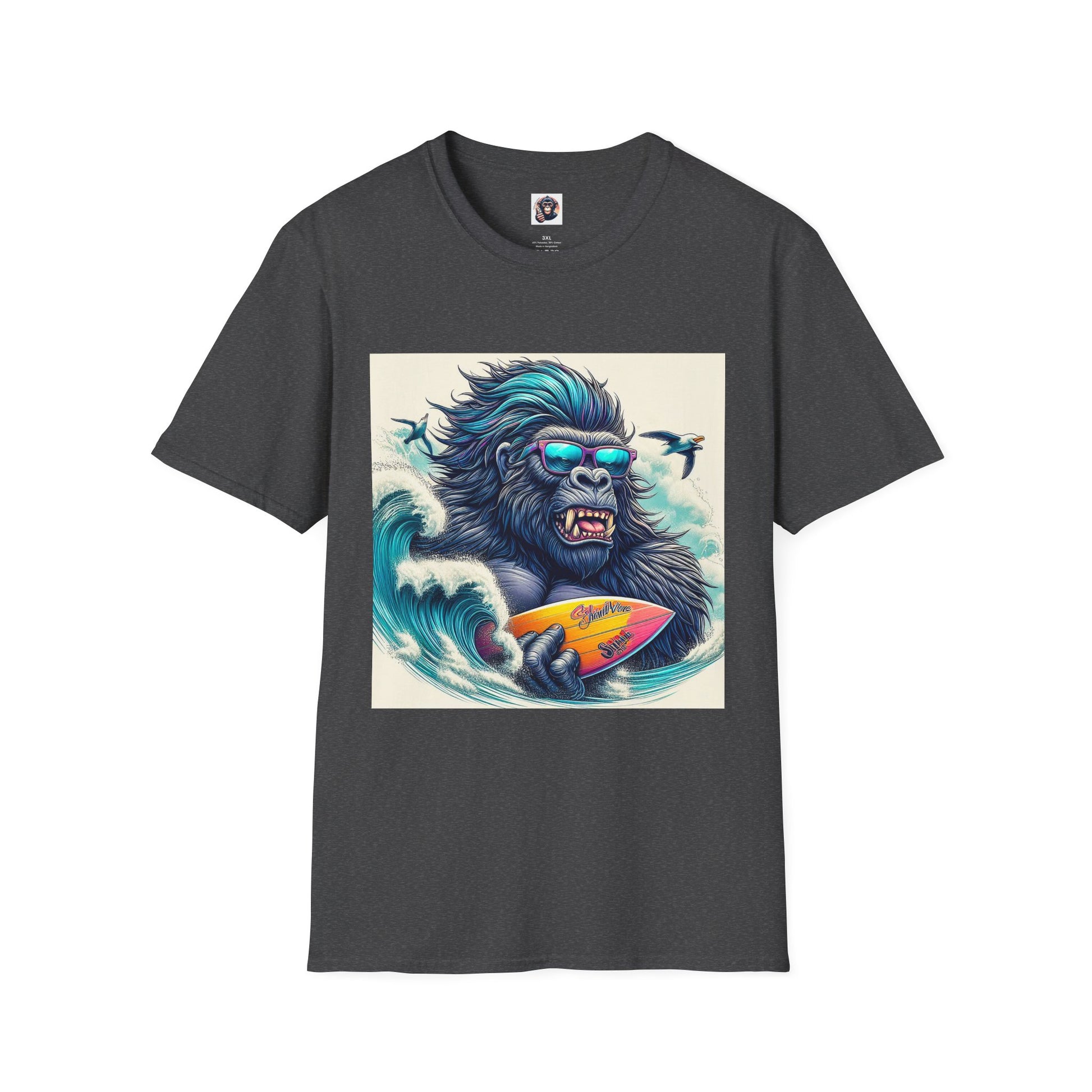 Gorilla surfer dude T-Shirt Printify XS Dark Heather