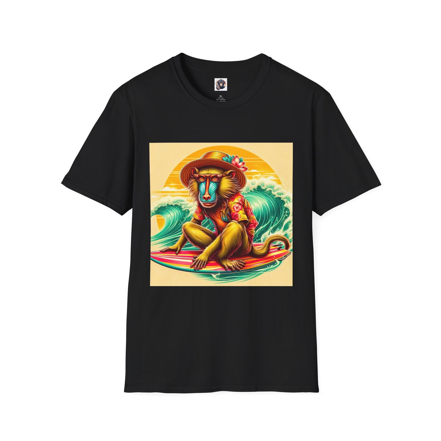 Baboon surfing shirt T-Shirt Printify XS Black