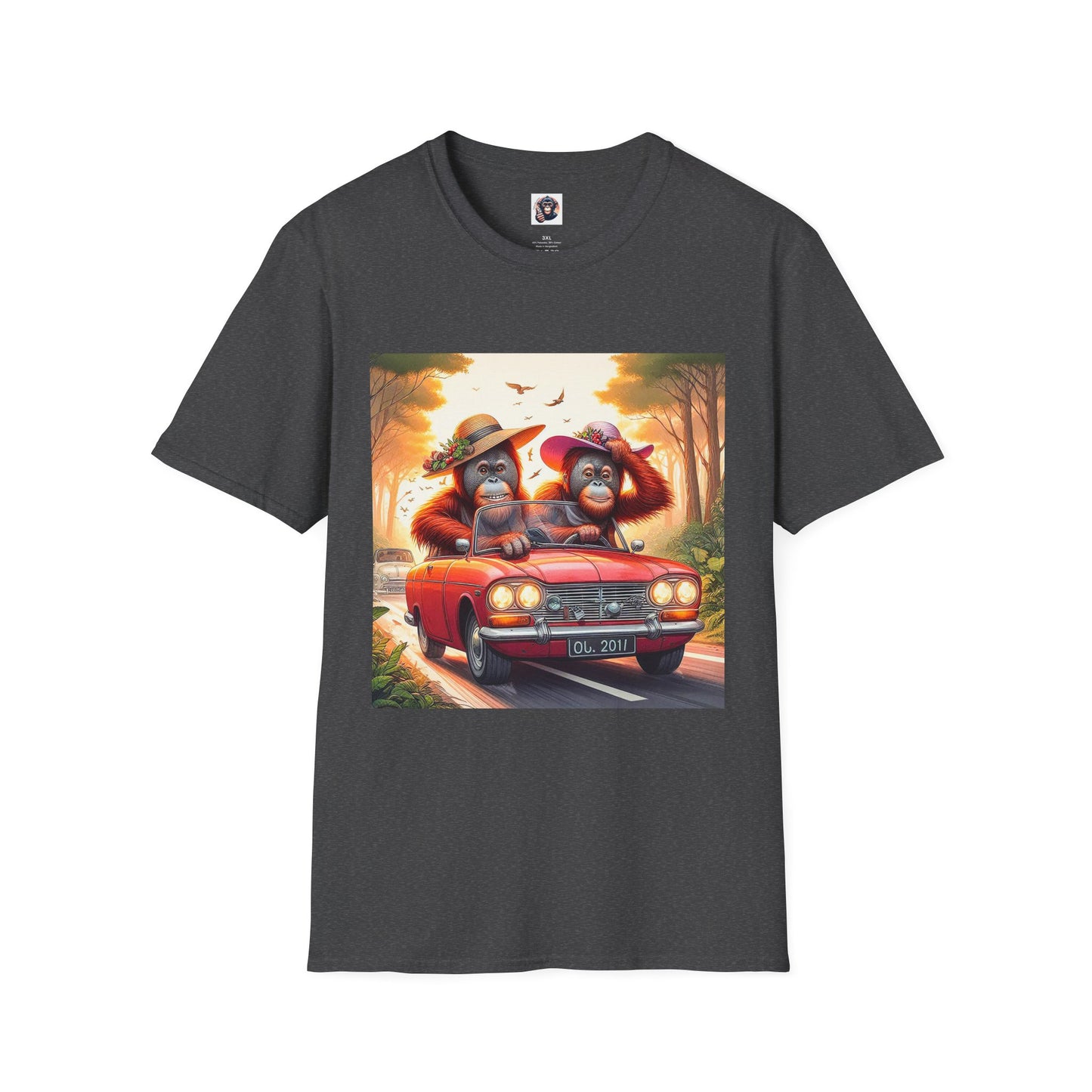 Wacky Orangutans red car T-Shirt Printify XS Dark Heather
