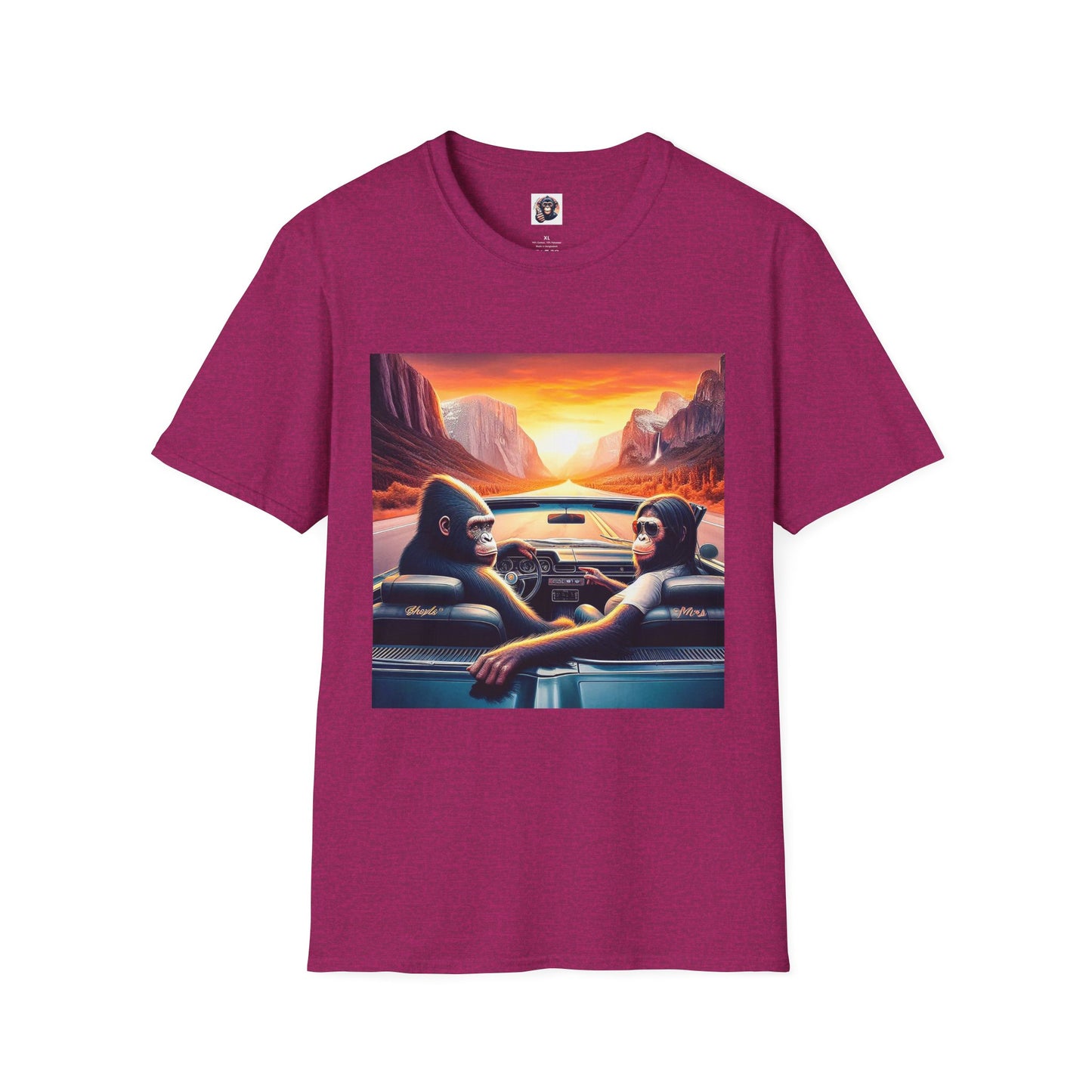 Wacky Bonobo driving sunset T-Shirt Printify S Antique Heliconia