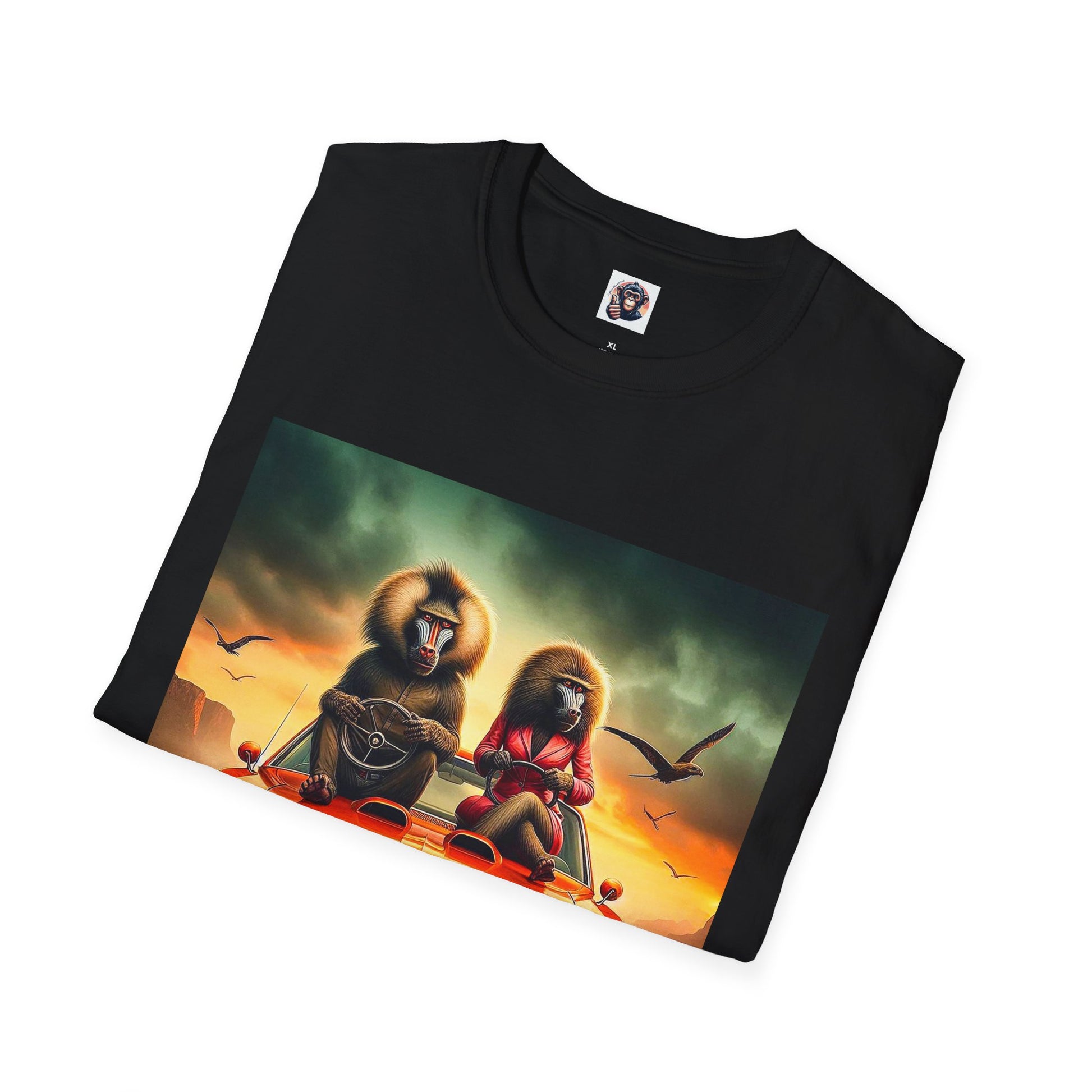 Wacky Baboon orange car T-Shirt Printify