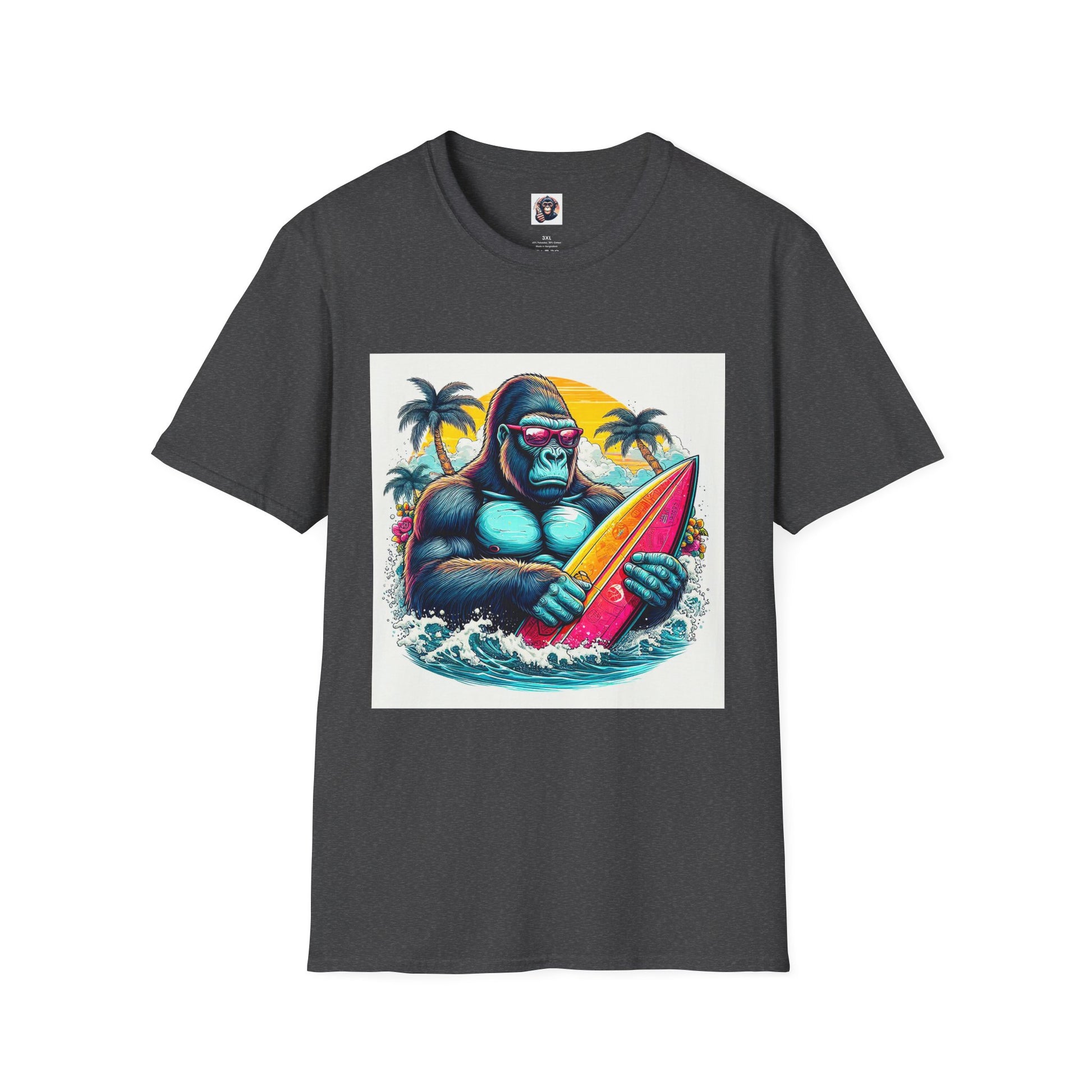 Gorilla surfer dude T-Shirt Printify XS Dark Heather