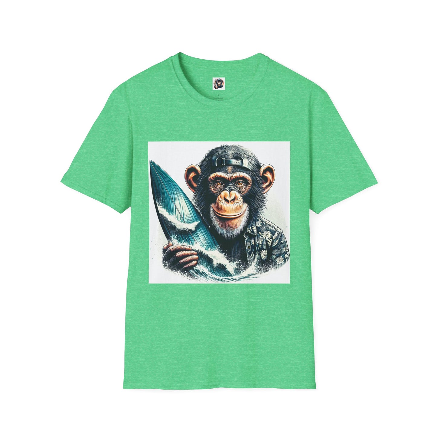 Chimp happt surfer T-Shirt Printify S Heather Irish Green