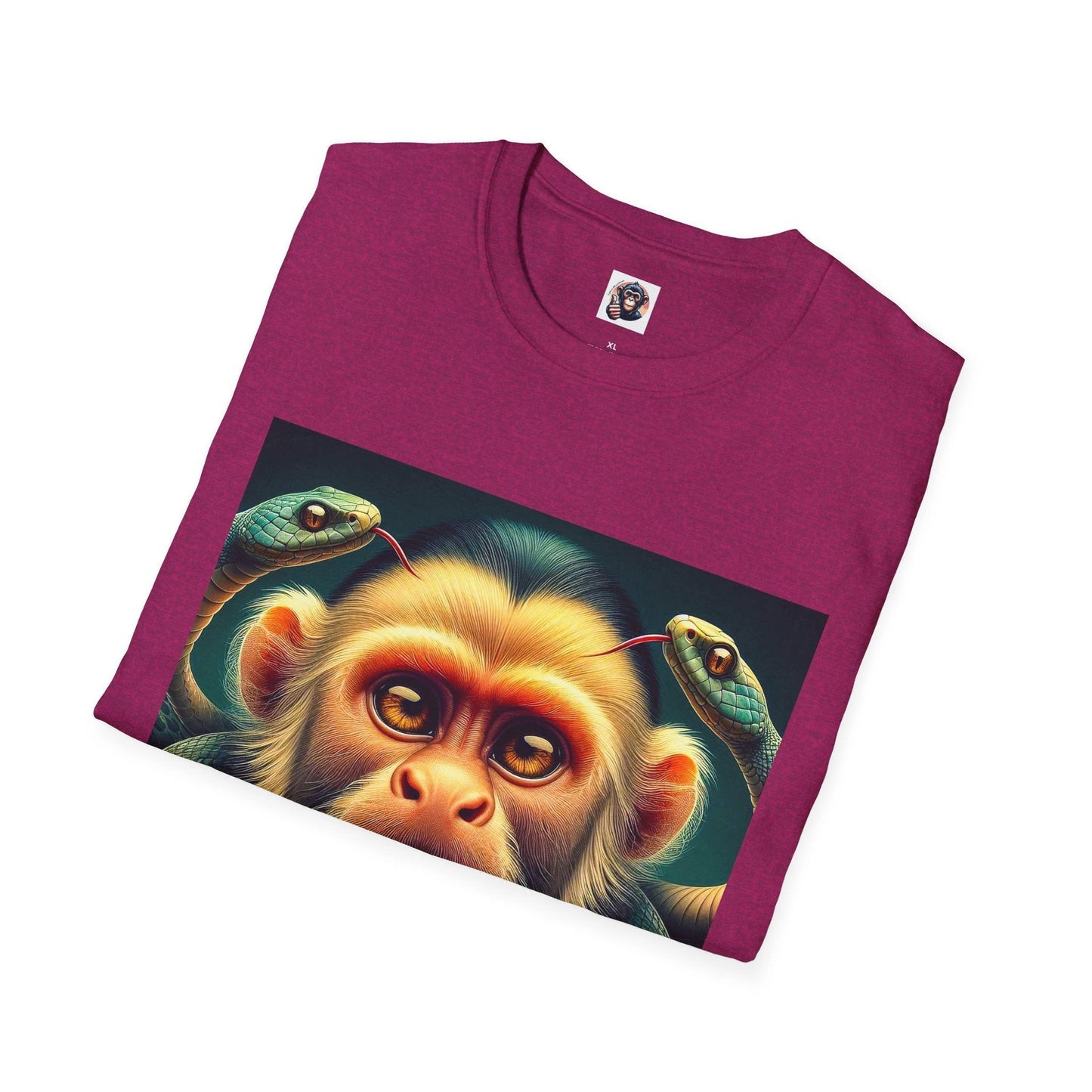 Capuchin Monkey and Snakes Graphic Tee for Fans Scary Jungle Animal Design Unisex Cotton Tee by Printify