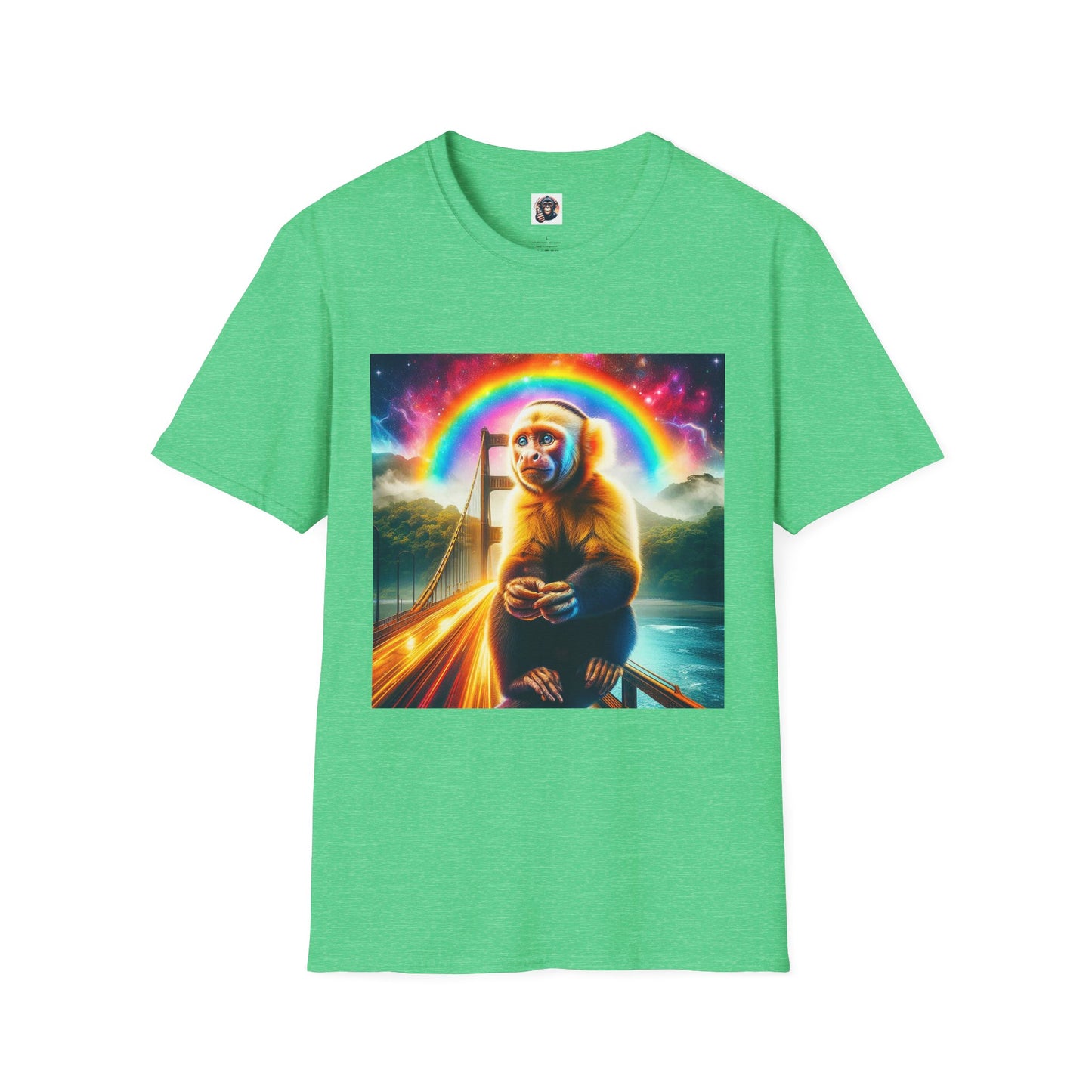 Capuchin Monkey rainbow bridge T-Shirt Printify S Heather Irish Green