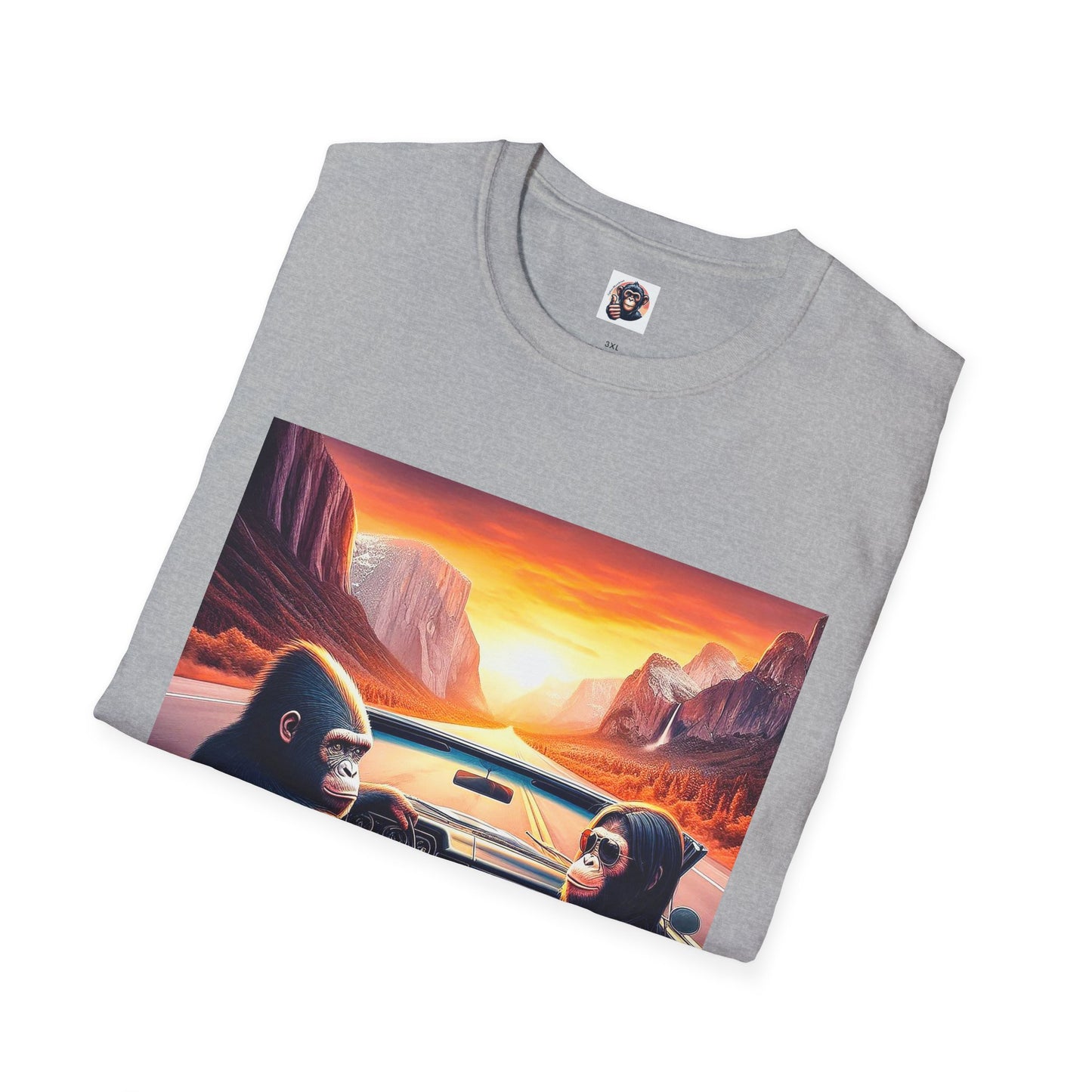Wacky Bonobo driving sunset T-Shirt Printify