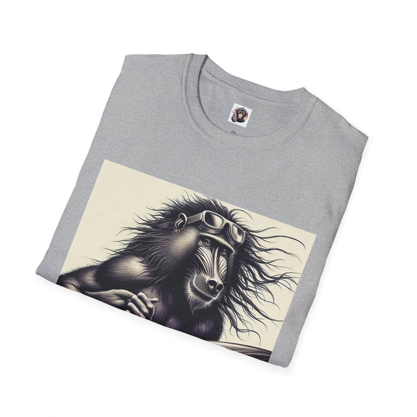 Baboon black and white surfer T-Shirt Printify