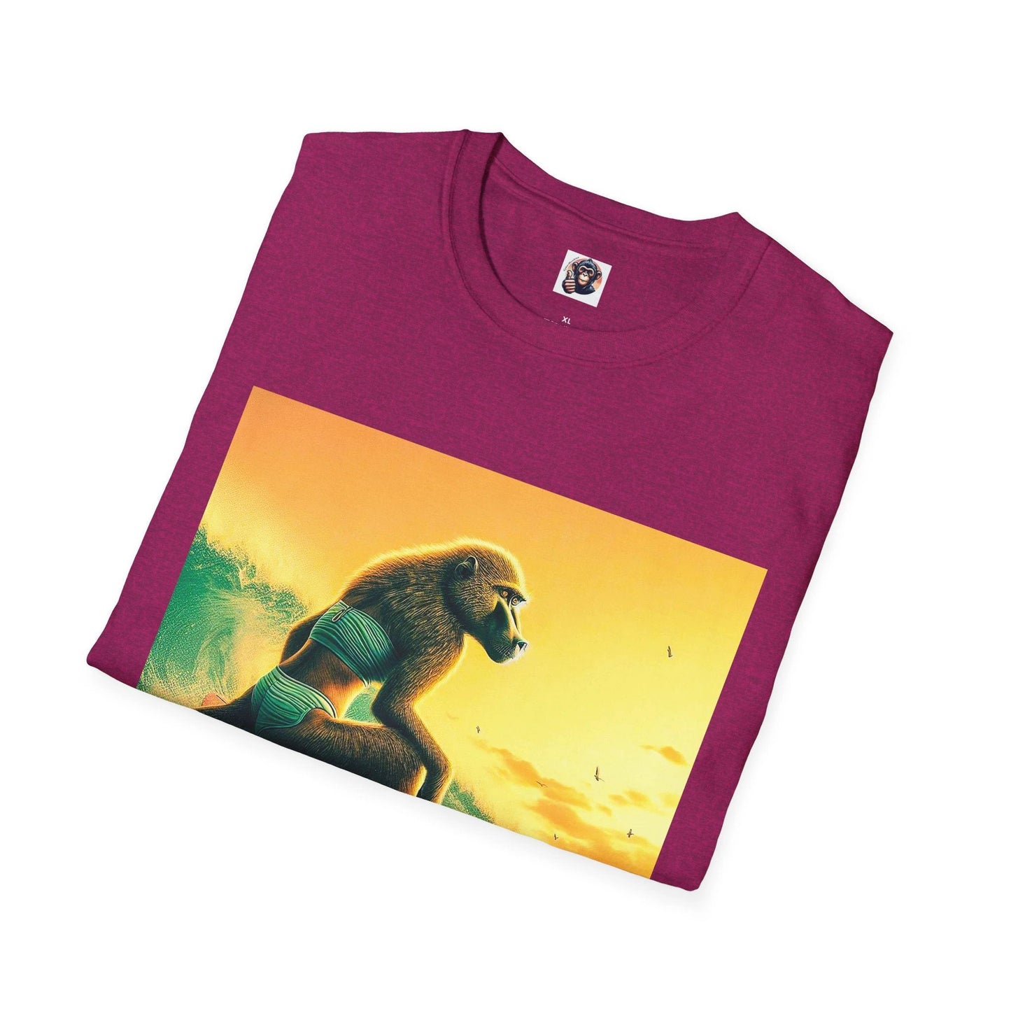 Baboon Surfing Graphic Tee Unisex Casual Wear Soft Cotton Ocean Waves Surf Shirt by Printify