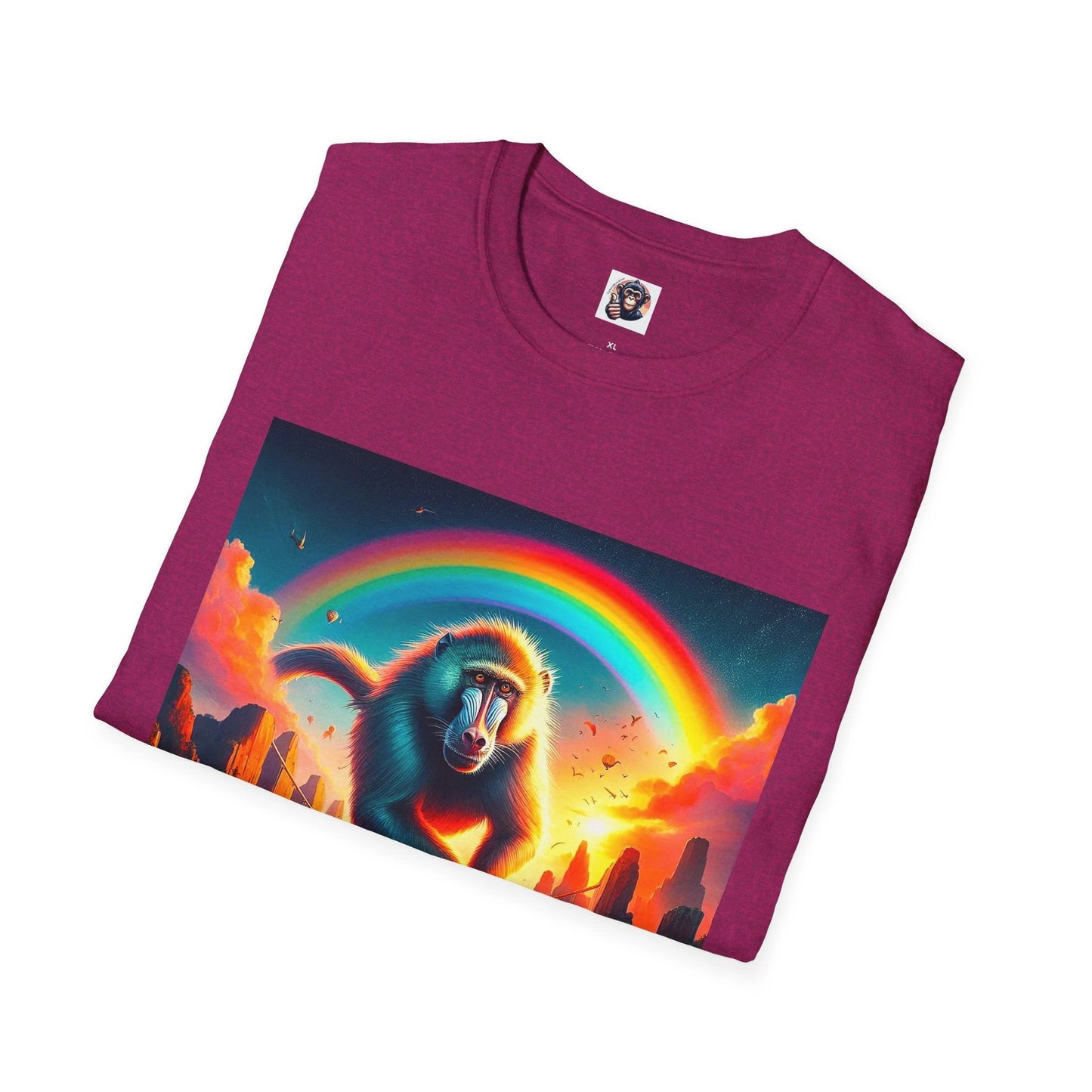 Baboon Rainbow Bridge Graphic Tee For Wildlife Lovers Bold Colorful Illustration Crew Neck T Shirt by Printify