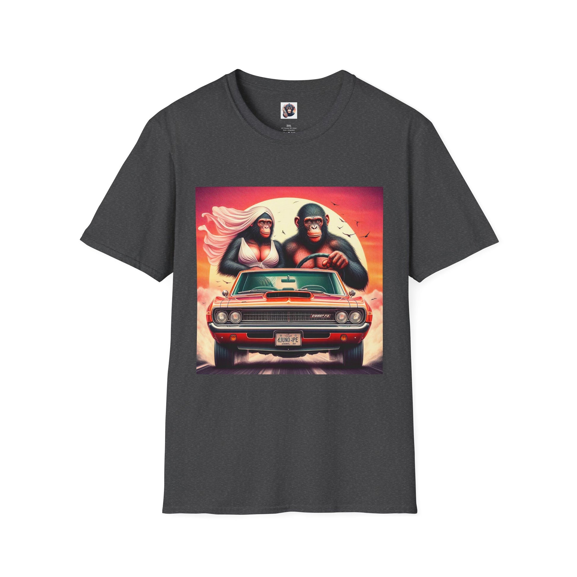Wacky Bonobo red car T-Shirt Printify XS Dark Heather