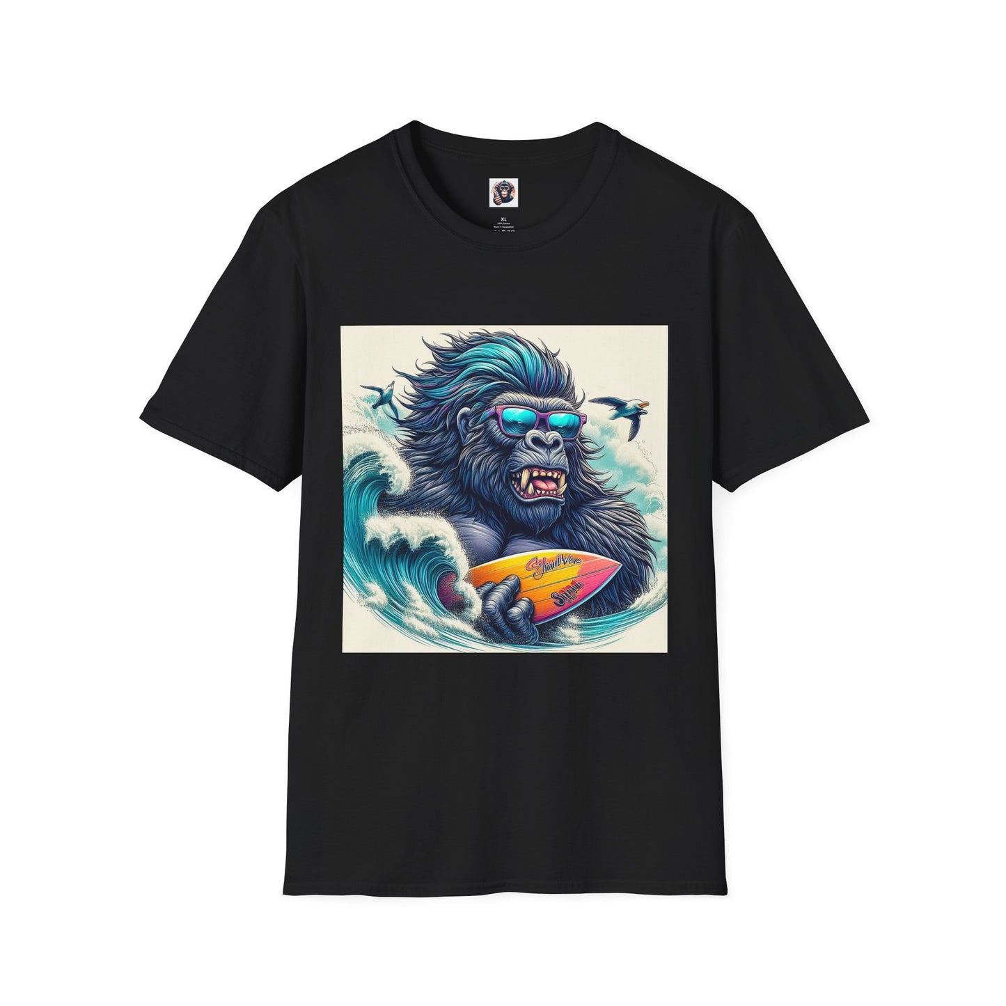 Gorilla surfer dude T-Shirt Printify XS Black