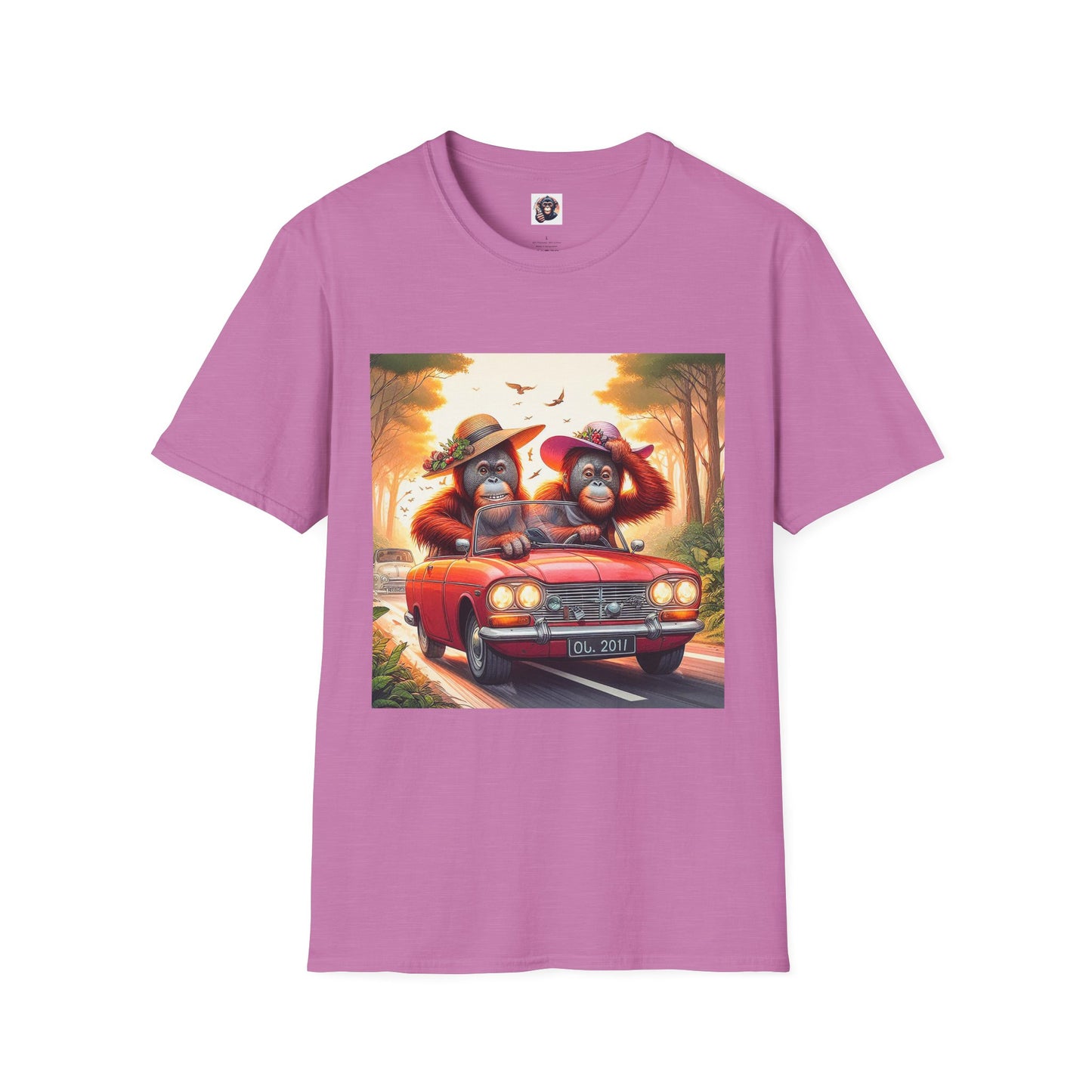 Wacky Orangutans red car T-Shirt Printify S Heather Radiant Orchid
