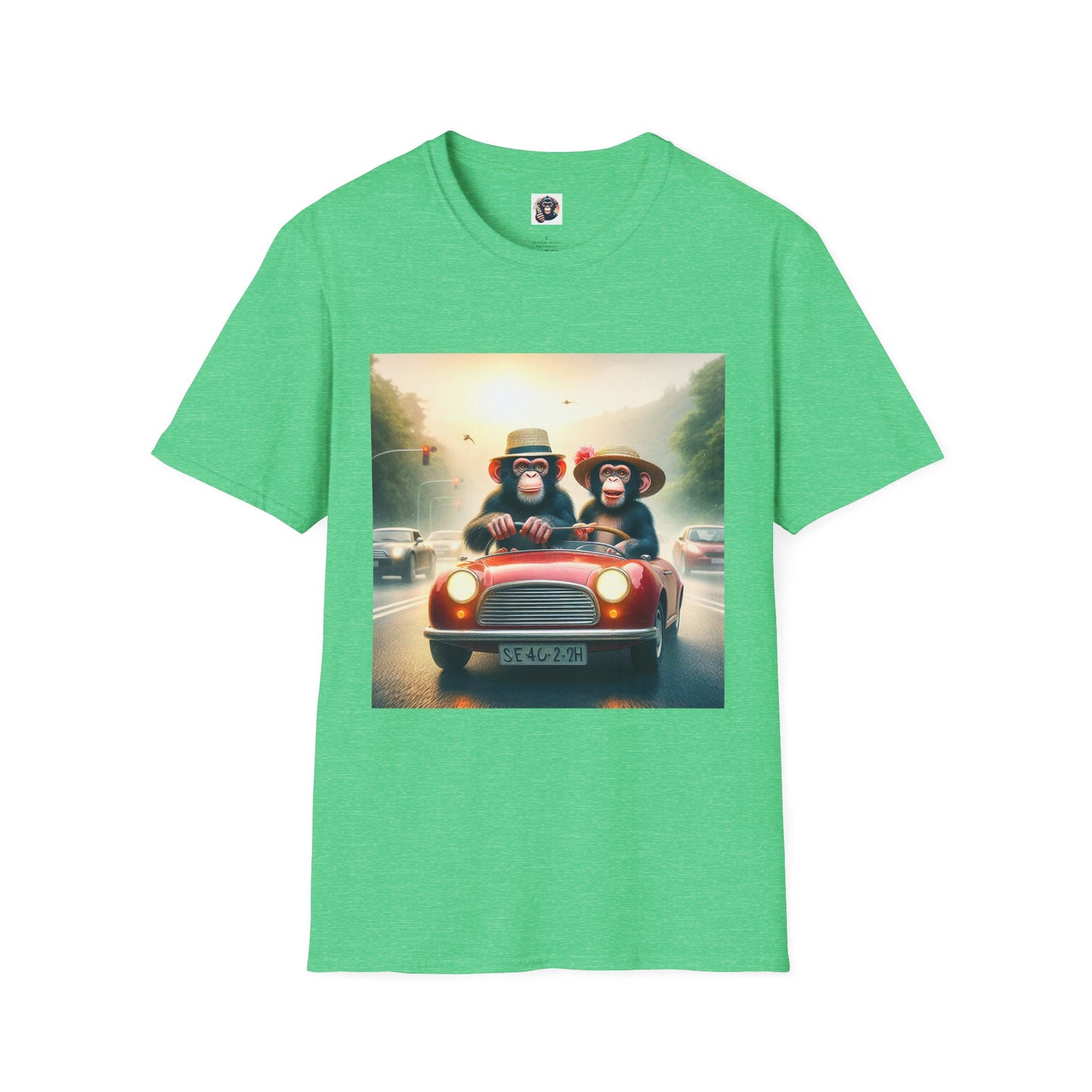 Wacky Chimp red car T-Shirt Printify S Heather Irish Green