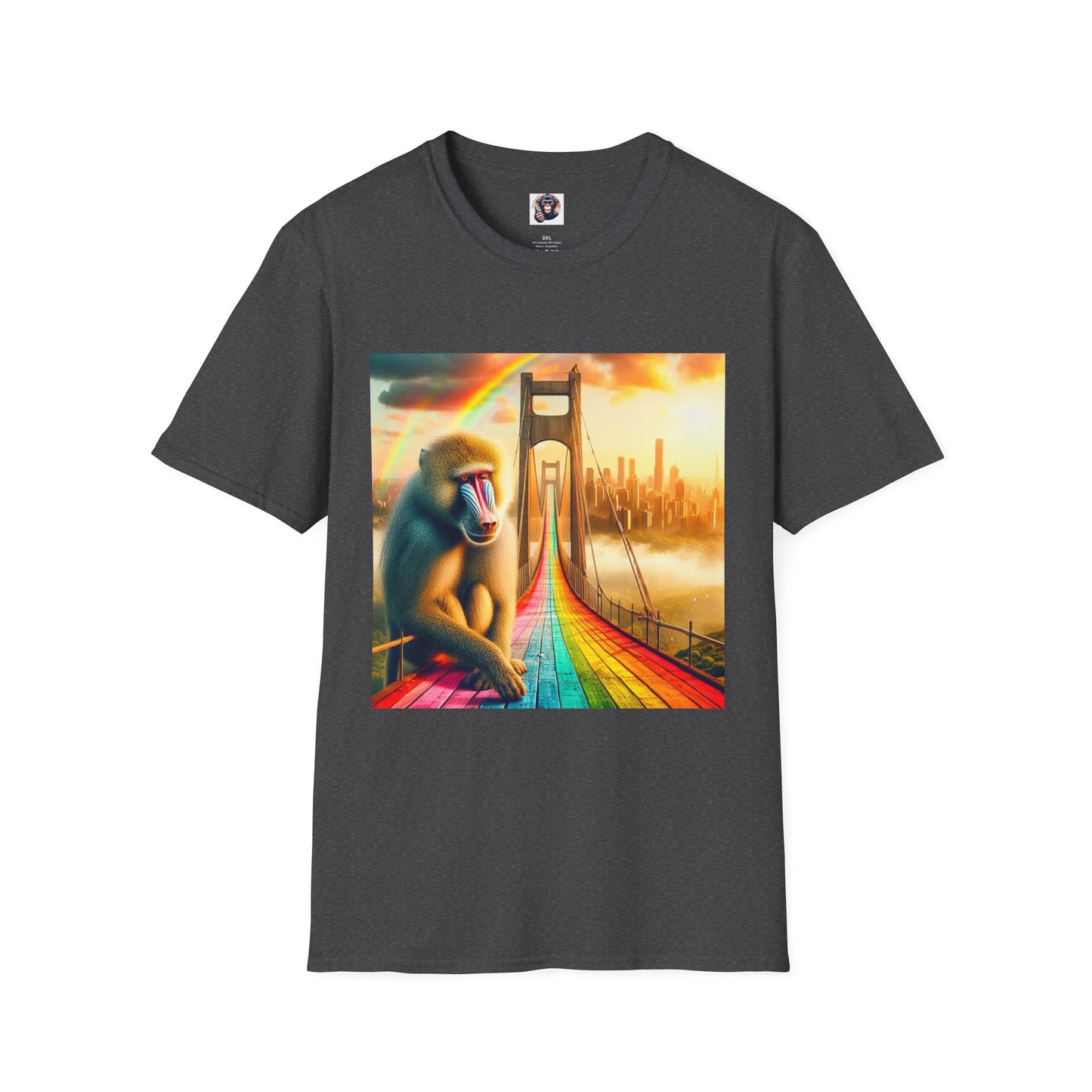 Baboon rainbow bridge T-Shirt Printify XS Dark Heather