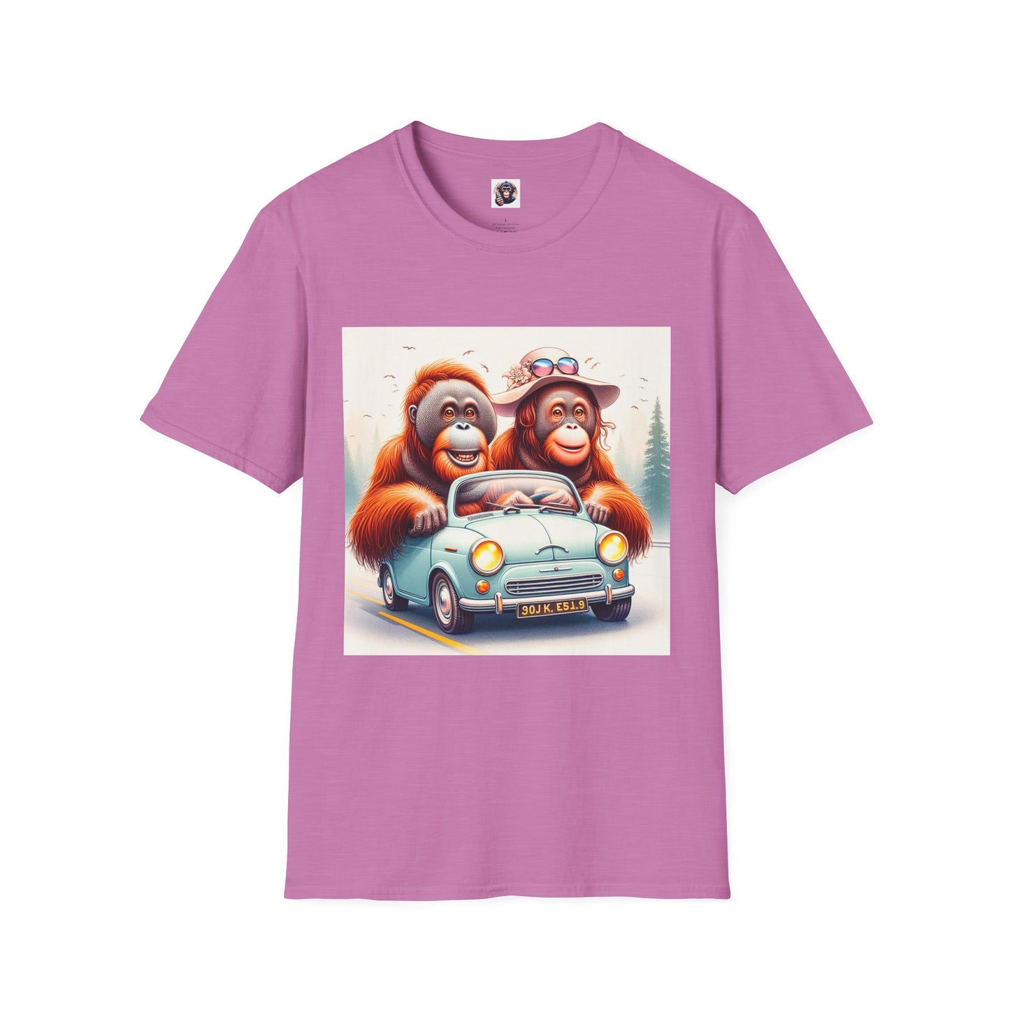 Orangutans blue car T-Shirt Printify S Heather Radiant Orchid