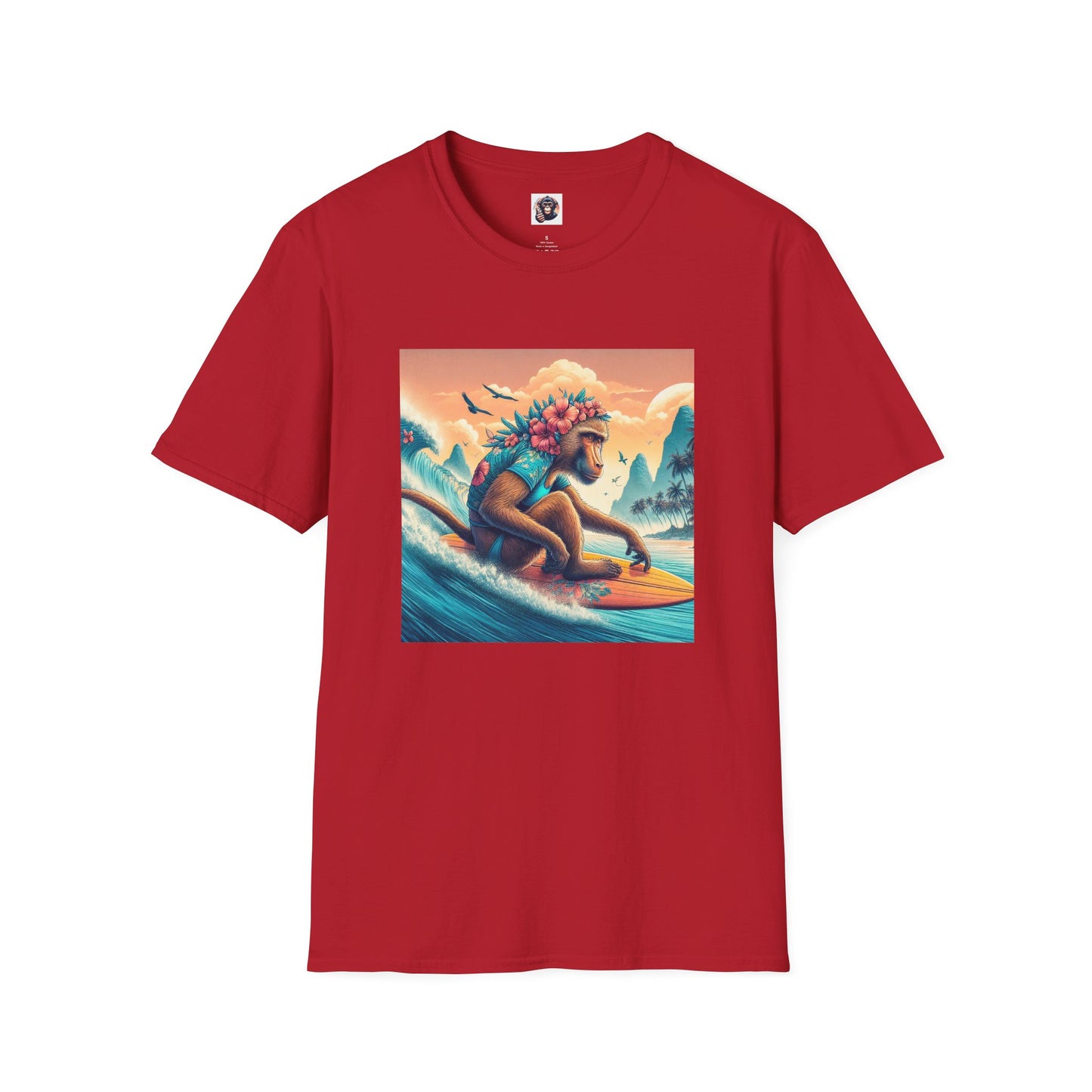 Baboon surfer dude T-Shirt Printify S Cherry Red