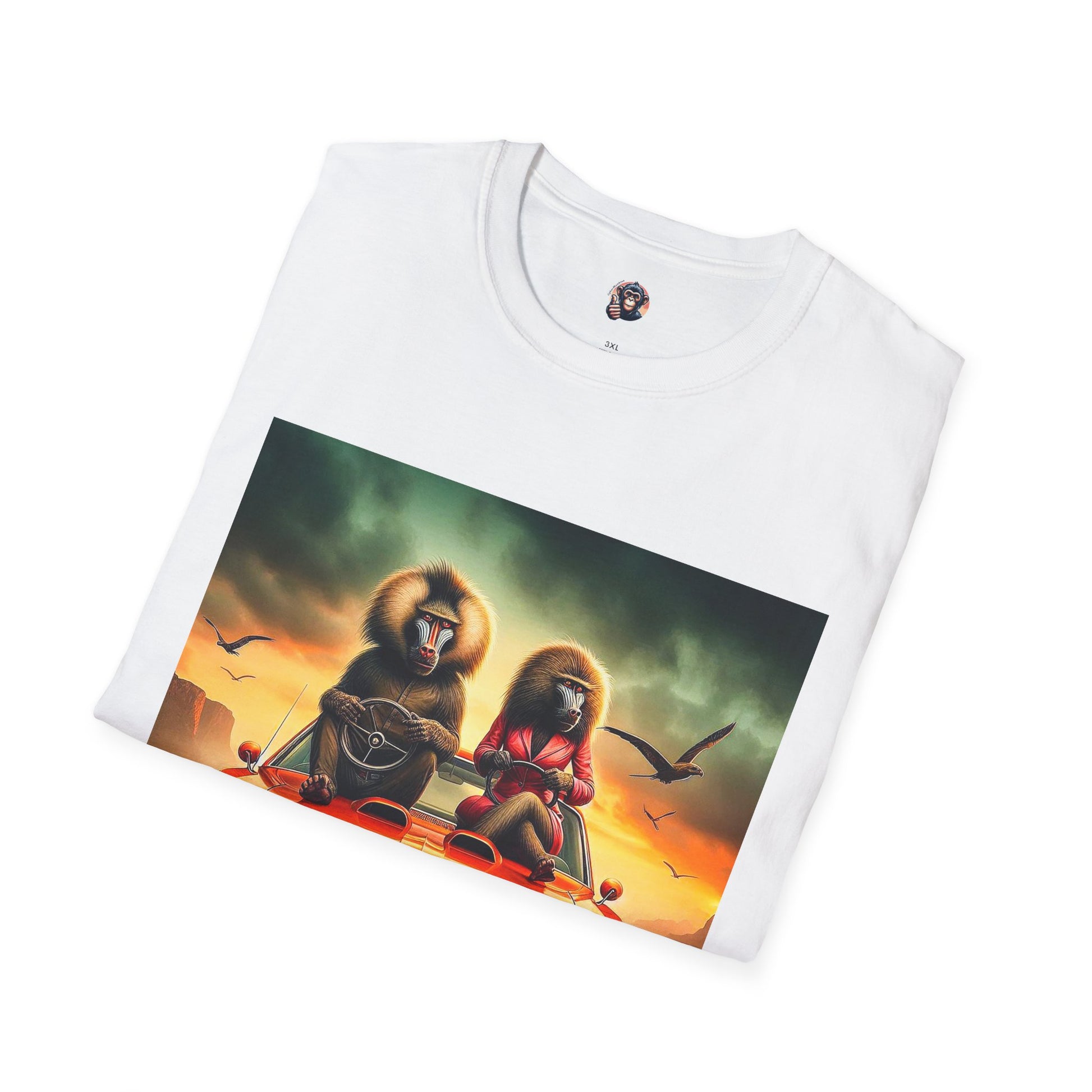 Wacky Baboon orange car T-Shirt Printify