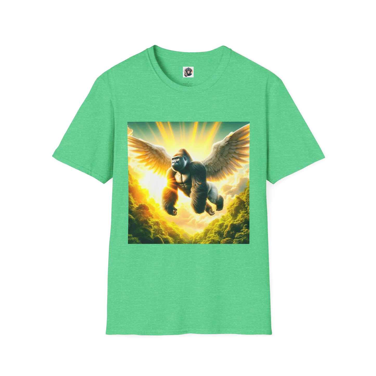 Gorilla flying T-Shirt Printify S Heather Irish Green