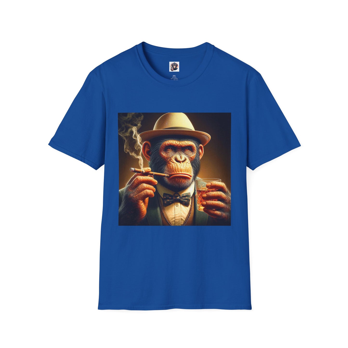 Bonobo whiskey and smoking T-Shirt Printify XS Royal