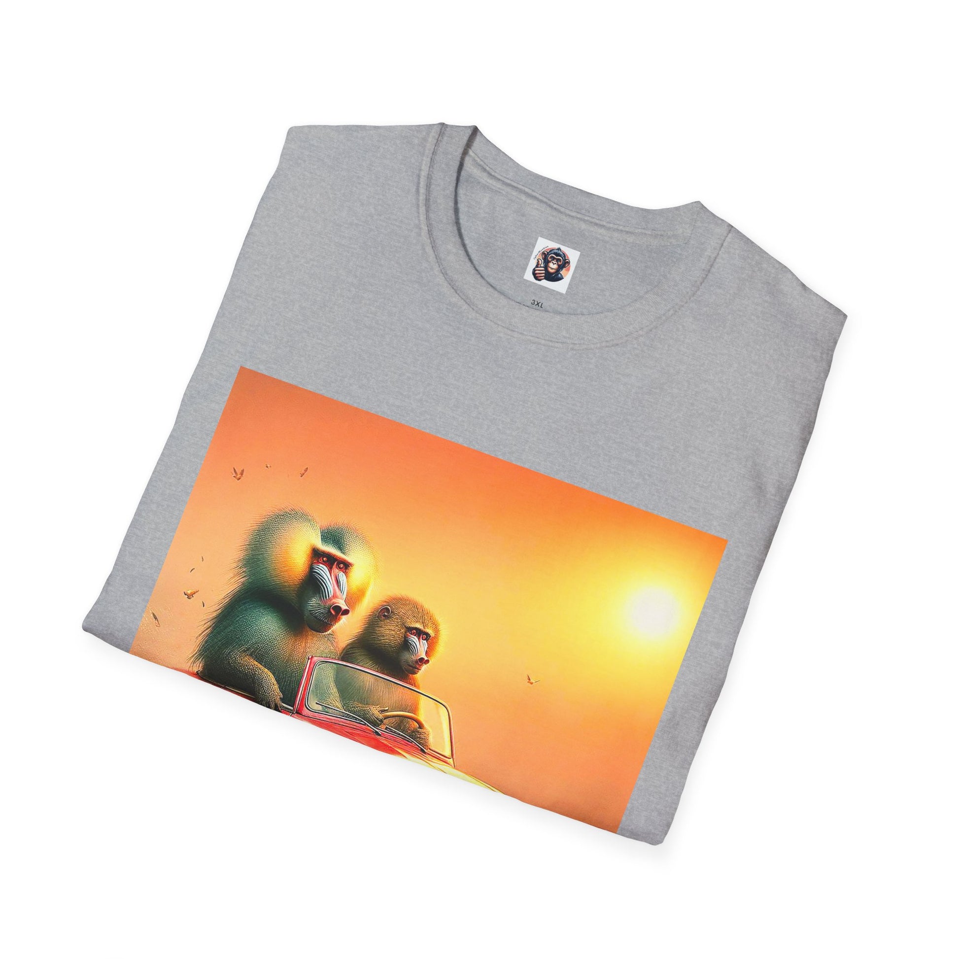 Wacky Baboon red car T-Shirt Printify