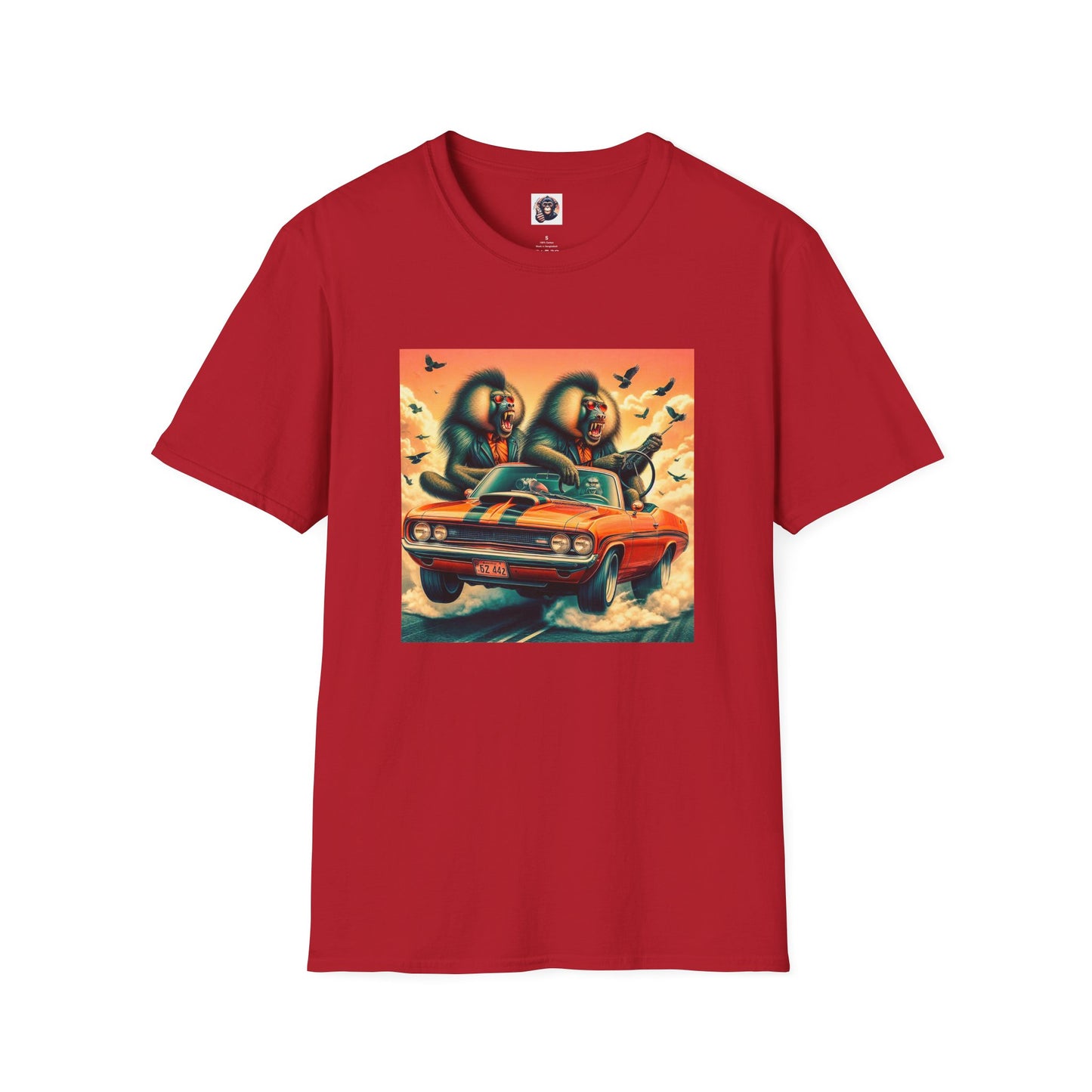 Wacky Baboon tiny car T-Shirt Printify S Cherry Red