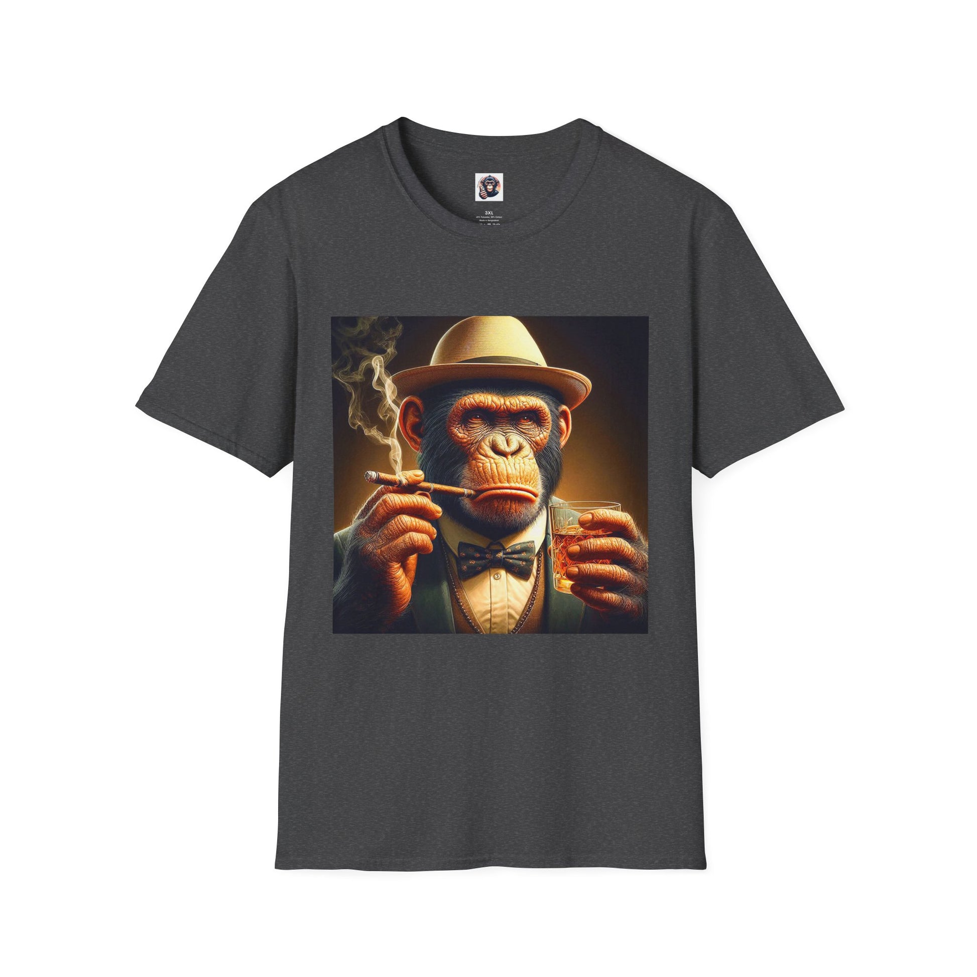 Bonobo whiskey and smoking T-Shirt Printify XS Dark Heather