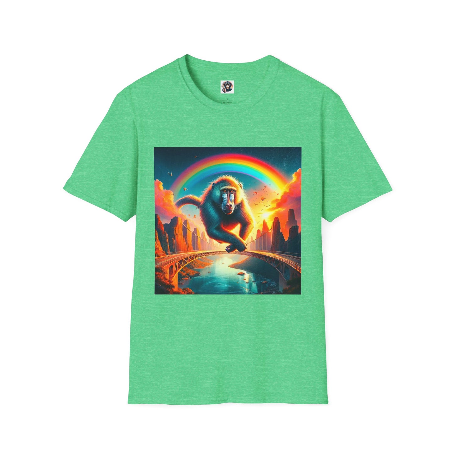 Baboon rainbow bridge T-Shirt Printify S Heather Irish Green