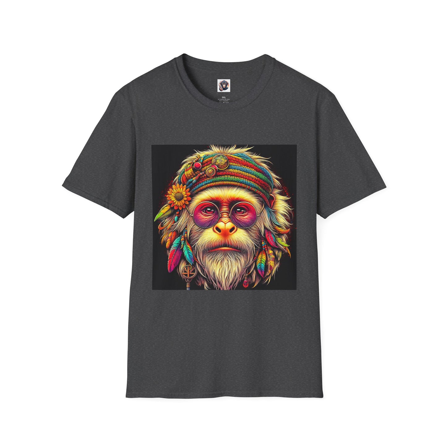 Capuchin Monkey 70s hippie T-Shirt Printify XS Dark Heather
